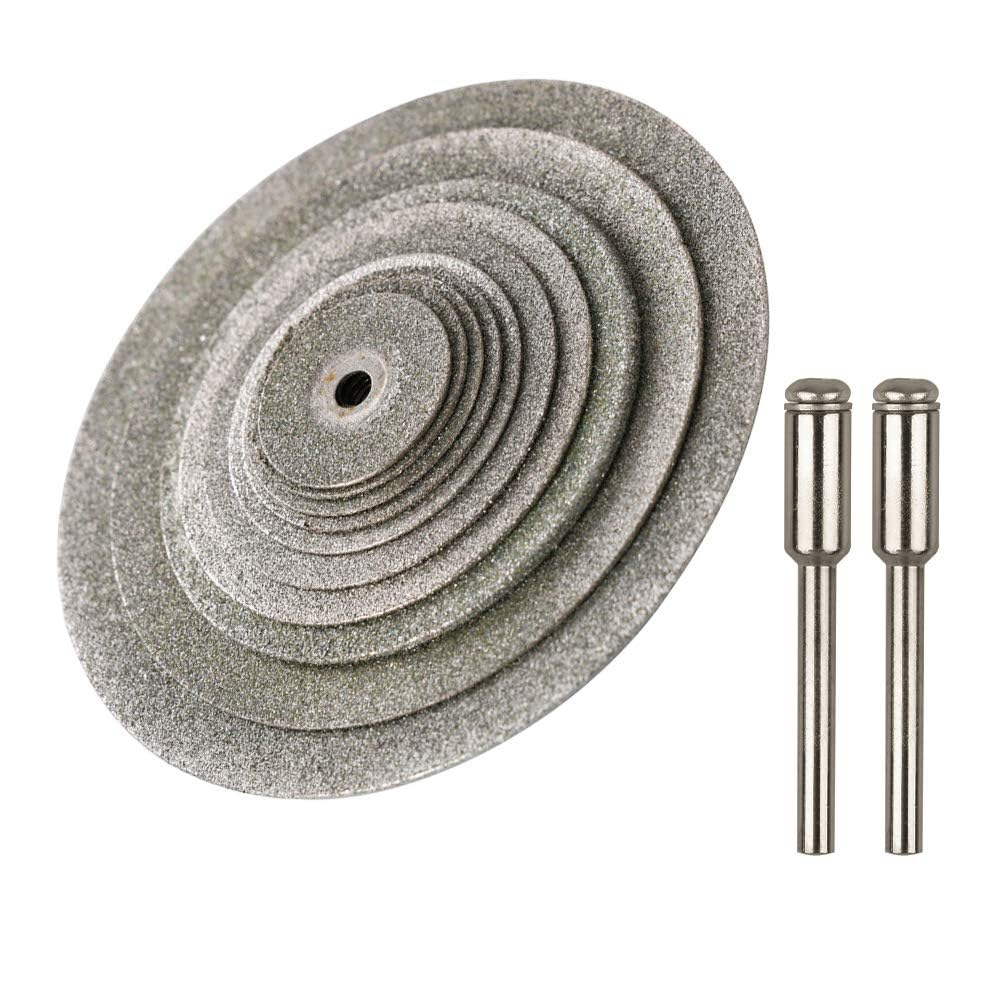 Yakamoz 10Pcs Assorted Small Diamond Cutting Wheel with Mandrel Cutoff Disc Blades Rotary Cutter Tool Kit for Metal Stone Tile, 16Mm - 60Mm Cutting Dia. image number 6