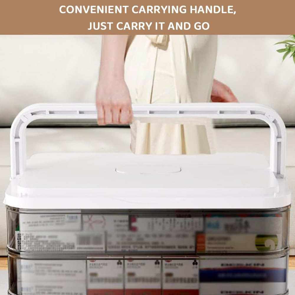 4-Tier Portable Medicine Storage Box &ndash; Large First Aid Organizer with Handle & Adjustable Compartments &ndash; Stackable Medical Supply Case for Home, Travel & Emergency (White, 16.5 &times; 27.5 &times; 30 CM)
