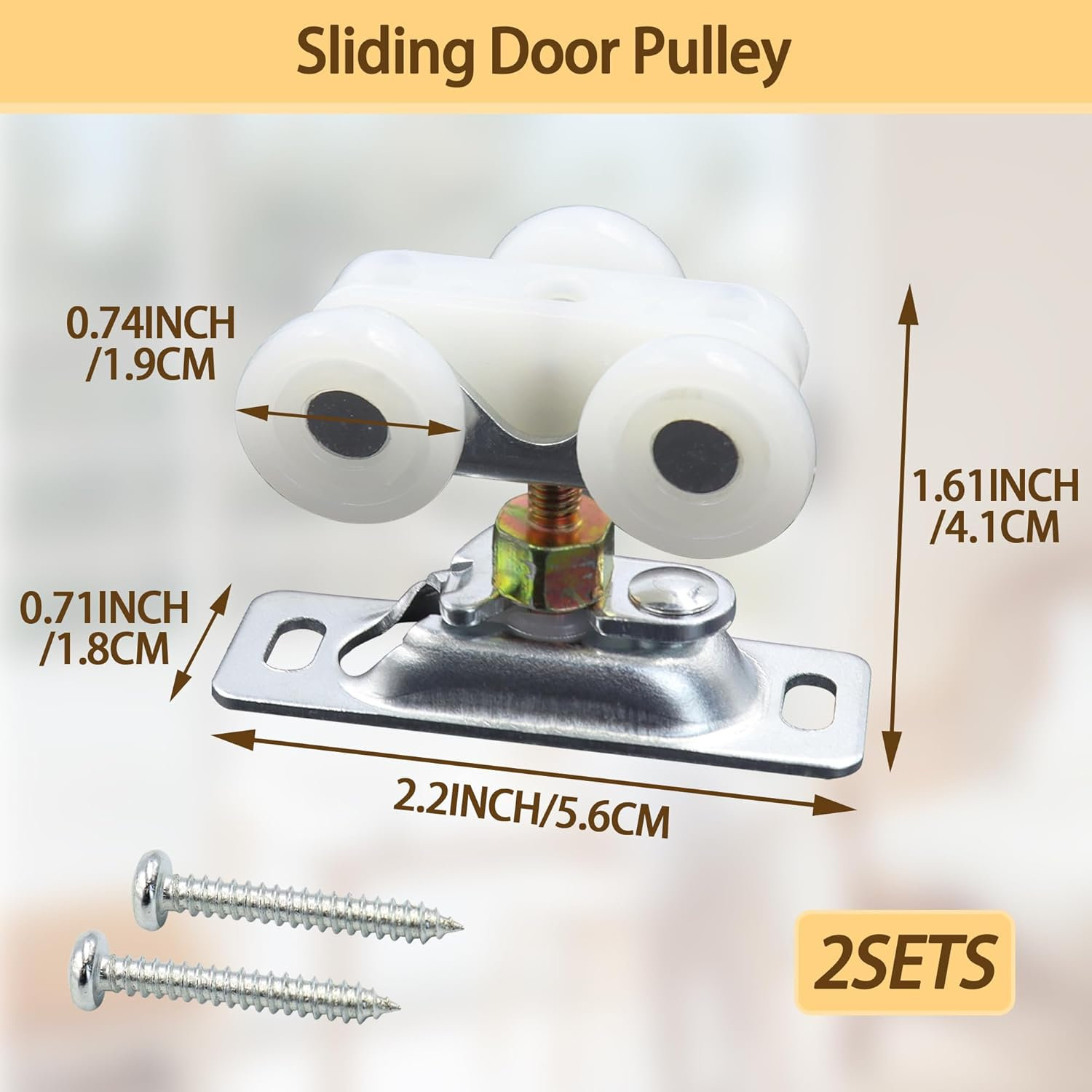 2 Pack Pocket Door Rollers Assembly, 0.7 Inch RV Closet Roller Wheel Replacement with Top Hanger, RV Sliding Door Hardware Parts with Mounting Screws for Bypass, Closet image number 5