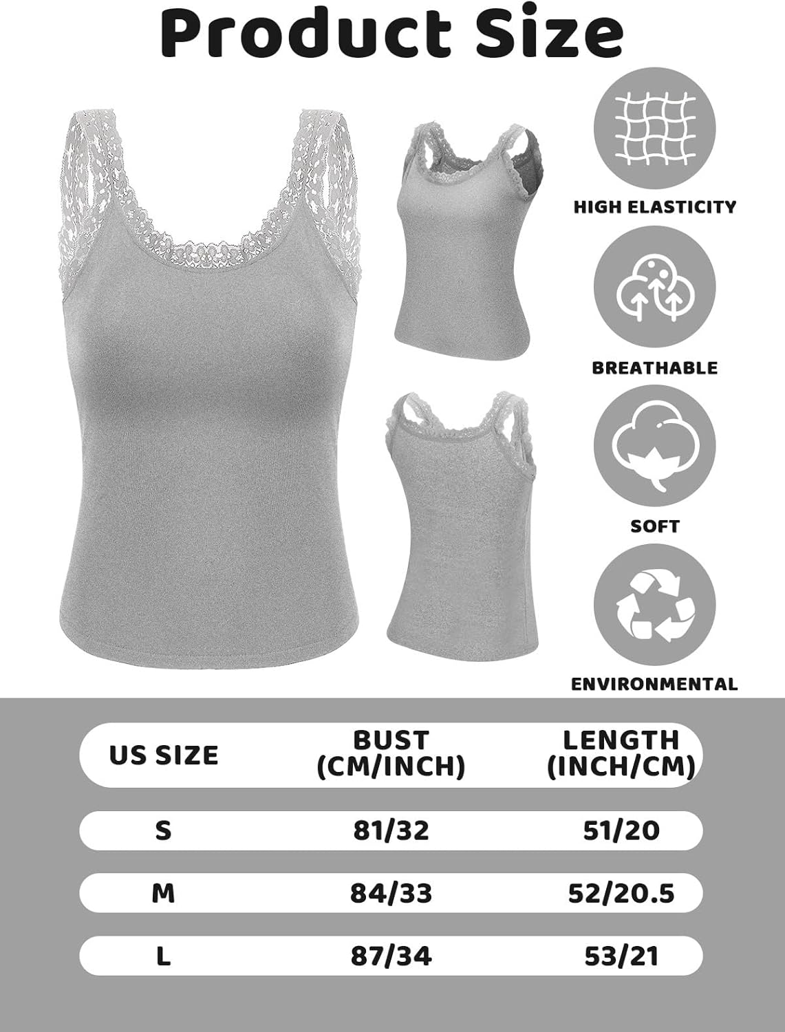 3PCS Lace Camisole Tank Tops Womens Cami Undershirt Sleeveless Ribbed Tank for Women image number 5