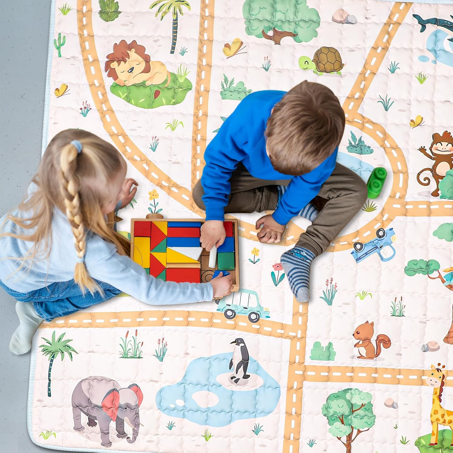 GFU Baby Play Mat, Foldable Square Baby Play Mats for Floor, Thicken Soft Non-Slip Cushioned Crawling Mat, One-Piece Infant Play Mat, 127X127 Cm image number 3