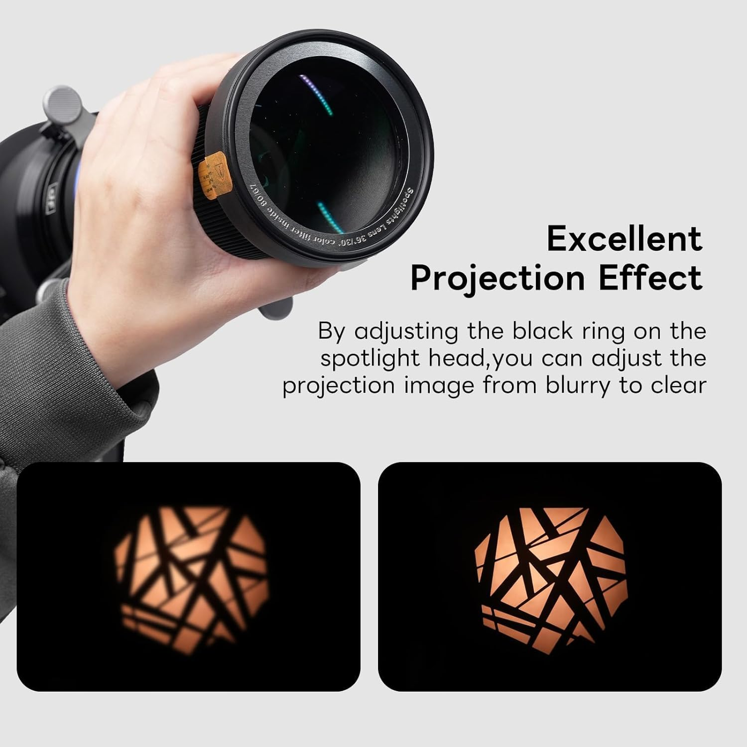 Bowens Mount Optical Snoot for Aputure Cob Light, Photography Spotlight Projector, Conical Snoot, Compatible with Aputure Amaran 150/300C, 600X Pro, Godox SL60 Etc, 5 Color Filters, 31 Gobos image number 2