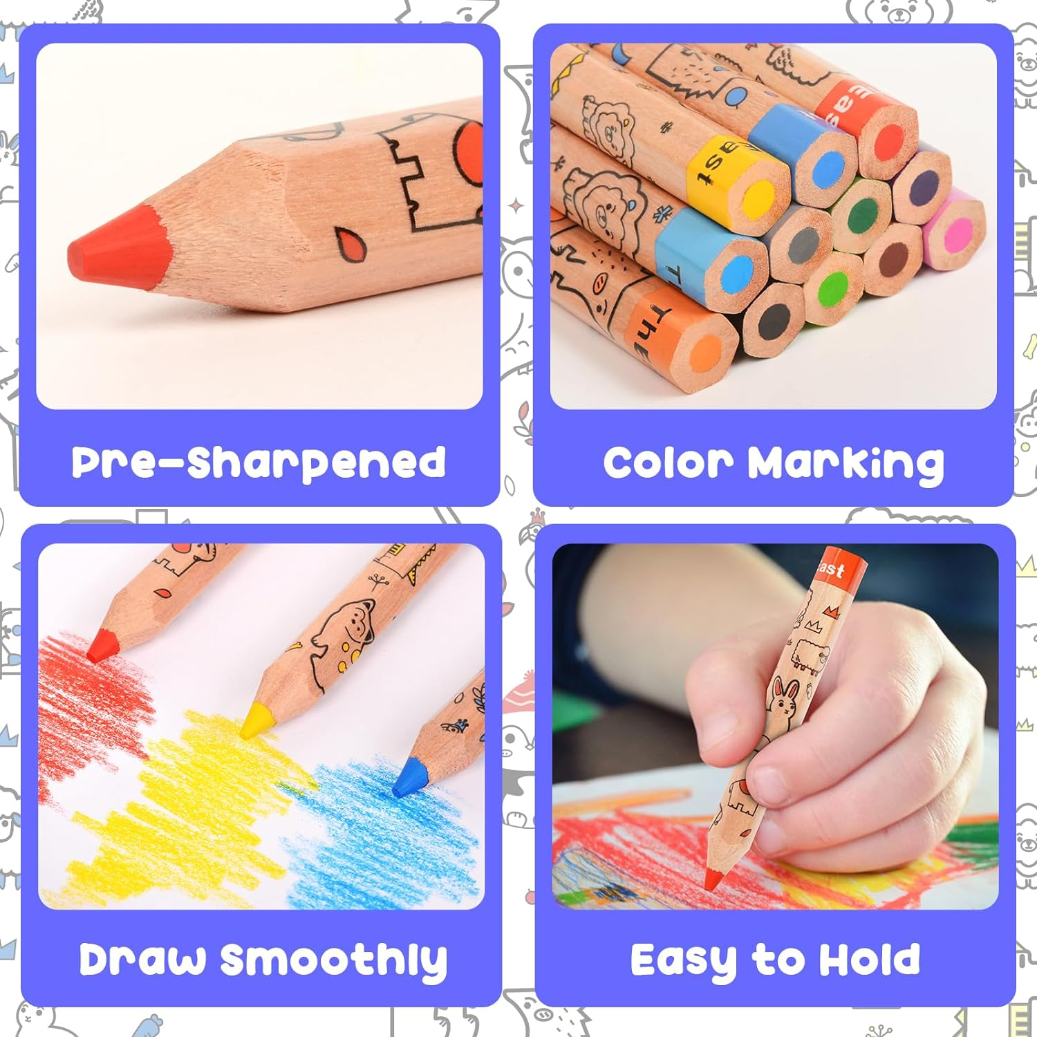 Theast 24 Short Colored Pencils, Cute Animal Pencils for Kids Ages 3-12, Preschool Pencil with Sharpener, Toddler Coloring Pencils Set, Pre-Sharpened(2 Sets of 12) image number 4