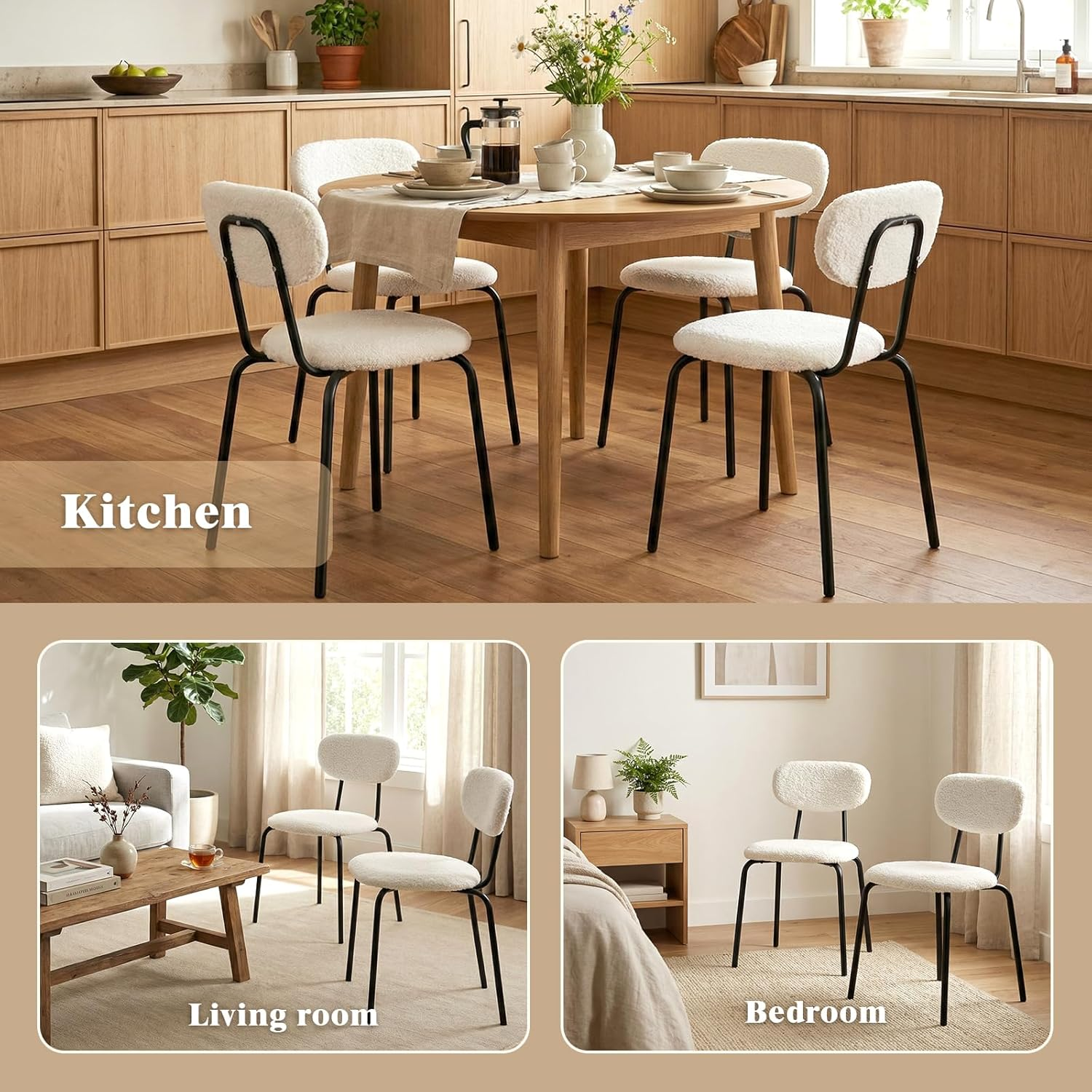 Advwin Dining Chairs Set of 4 round Kitchen Chair, Reading Seating with Metal Legs, Nursing Seat,Home Furniture for Dining Room,Living Room,Cafe,Meeting Room Beige