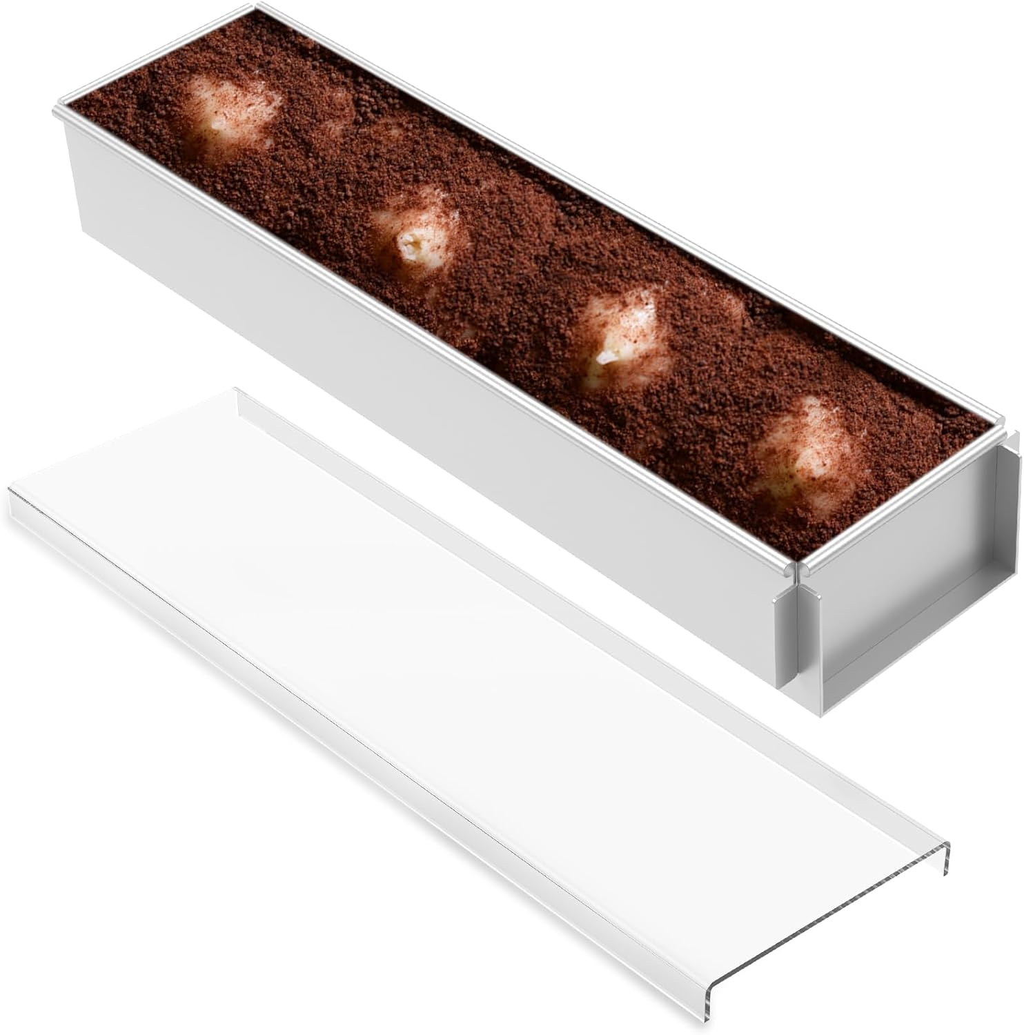 DJAPWPX Rectangle Cake Mold, Aluminum Alloy Rectangle Cake Mold with Acrylic Lid, Practical Tiramisu Pan with Removable Side Panel for Cheesecake Baking image number 5