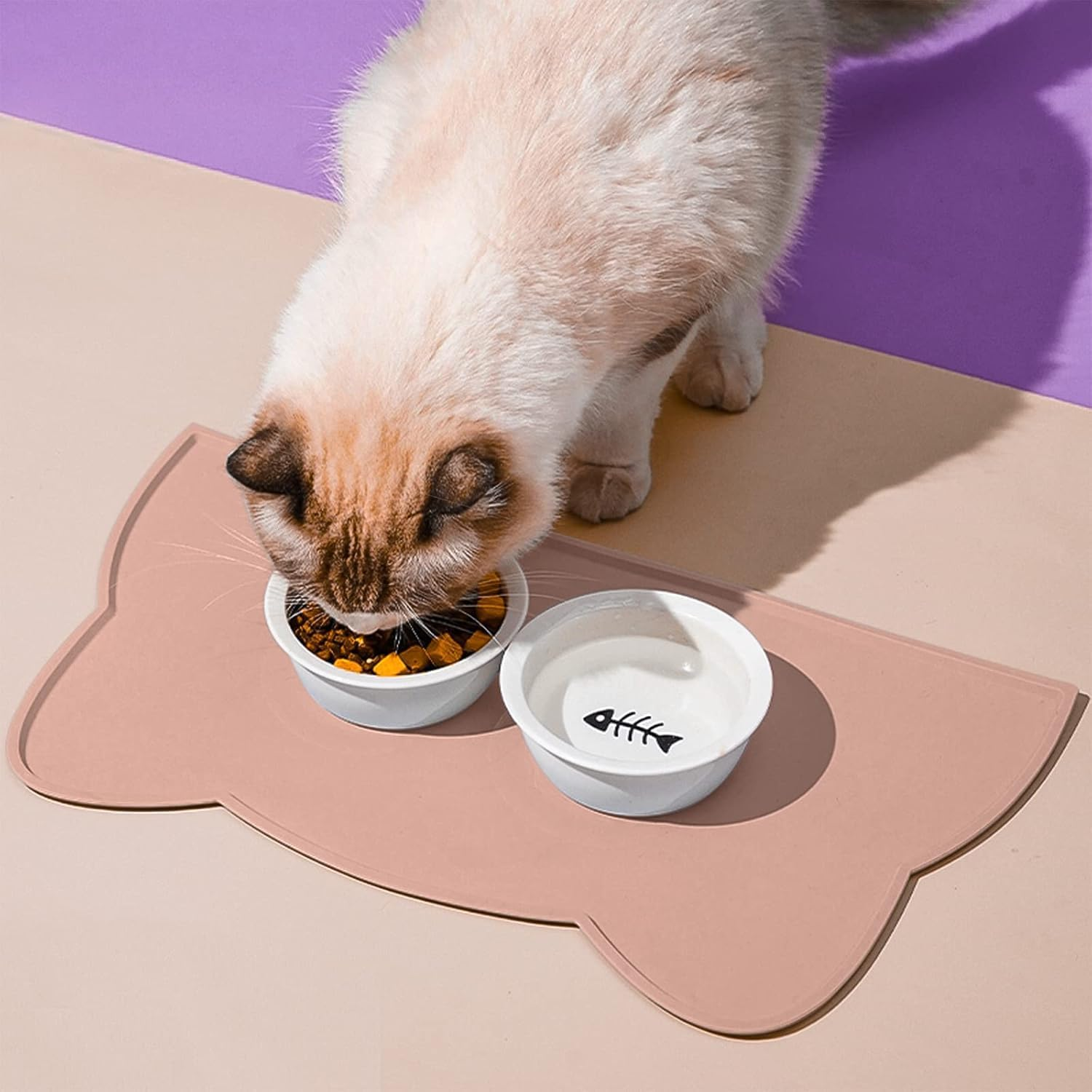 Lxcshljx 2Pcs Pet Feeding Mat, Silicone Cat Food Mat, 24*44 Cm Floor Non-Slip Dog Food Mat, Waterproof Pet Water Bowl Tray Cushion with Raised Edge, Pet Placemat to Prevent Food Spills, Water Runoff