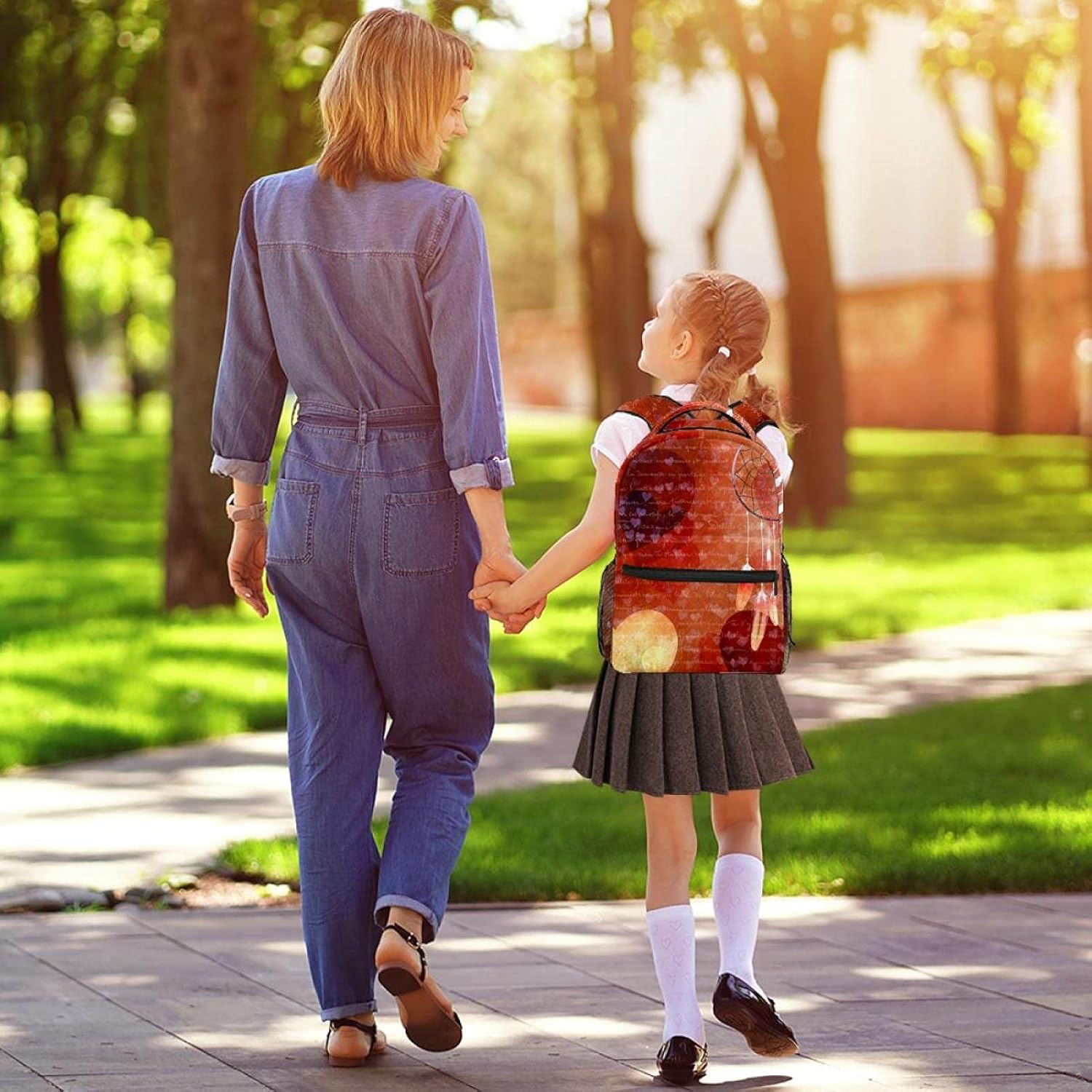 Dream Catcher Heart Background Backpack Students Shoulder Bags Travel Bag College School Tote Backpacks