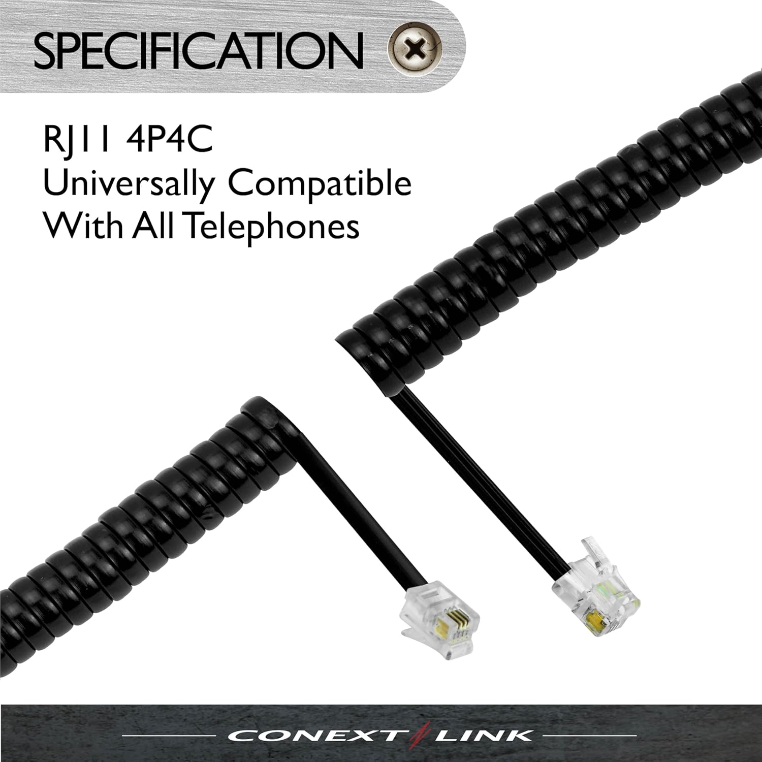 RJ11 4P4C Modular Telephone Handset Cable Receiver Coil Cord Wire Black 7 Ft image number 5