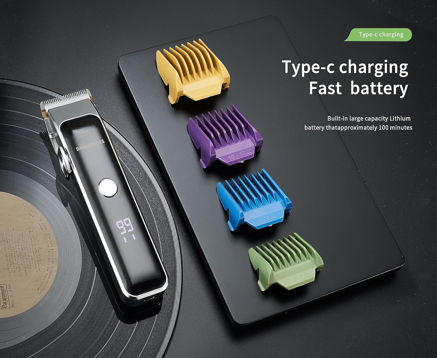 Barberboss Professional Beard and Hair Trimmer for Men, Face Trimmer, Precision Button, 2 Speed Settings, USB Charging, Ceramic and Titanium Blade, LED Indicator, QR-2089