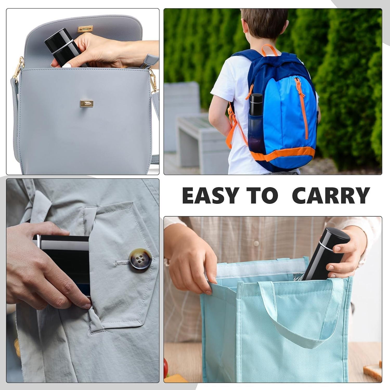 Mini Stainless Steel Vacuum Insulated Water Bottle - Cute Slim Design for Kids (Black) - White image number 2