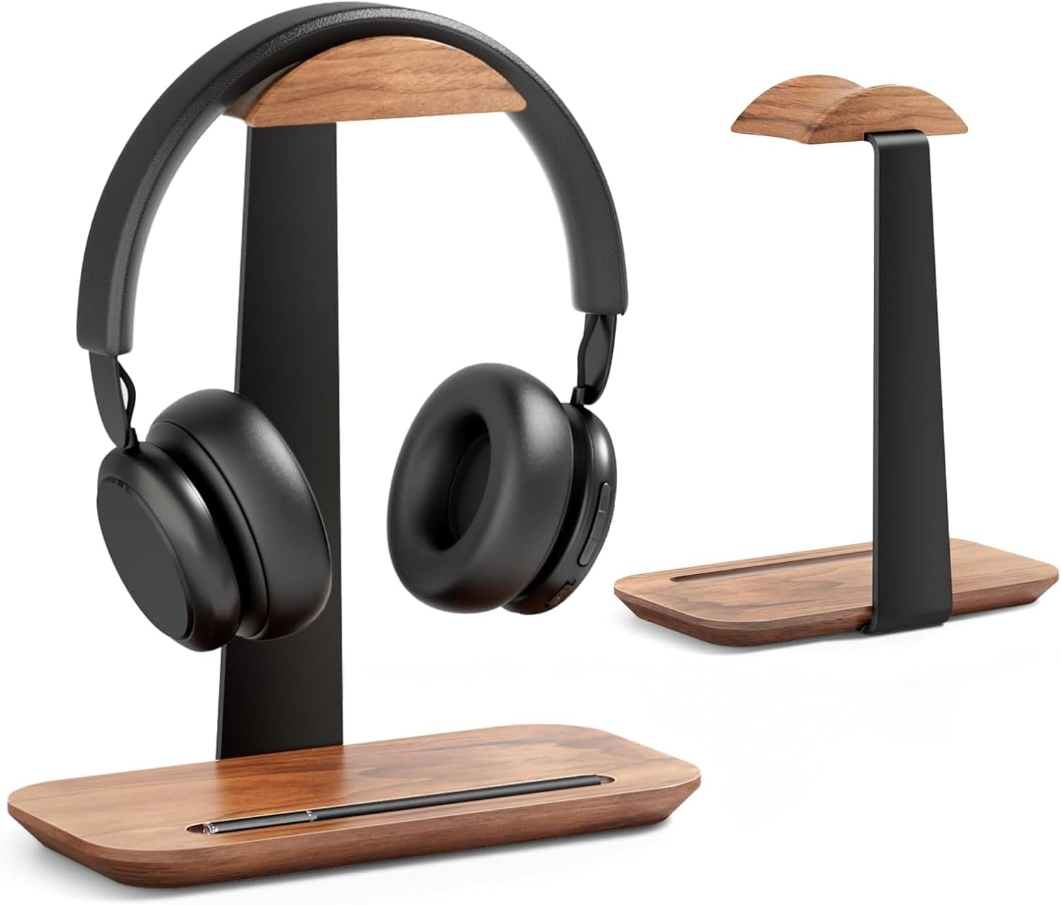 Premium Walnut Wood Headphone Stand &ndash; Sleek & Sturdy Headphone Holder with Storage Base &ndash; Universal Fit for Gaming, Sony, Sennheiser, Audio-Technica, Bose, Razer, Beats & More