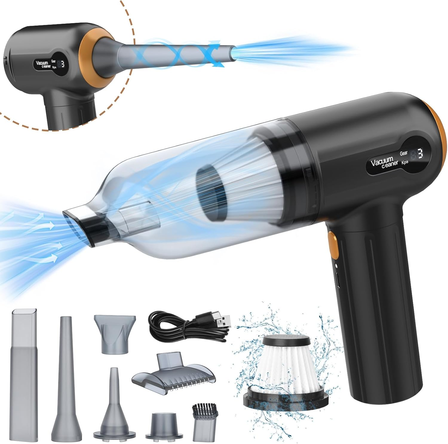 Car Vacuum Cleaner, 15000PA Mini Portable Handheld Car Vacuum Rechargeable Dust Buster, Wireless Air Blower, LED Display Powerful Cordless Vacuum Cleaner for Home Pet Hair Office (Red)