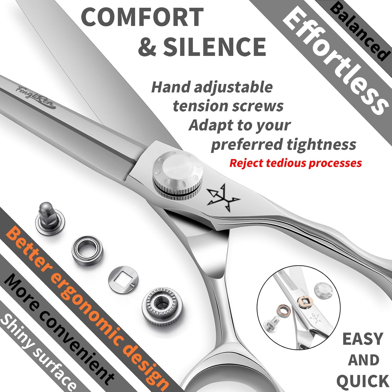 Fengliren High-End Professional Extremely Very Sharp Barber Hair Cutting Scissors Hairdresser Shears for Hair 6.5 Inch Haircut Scissor Made of Stainless Steel Alloy for Hairdressing Salon and Home Use image number 2