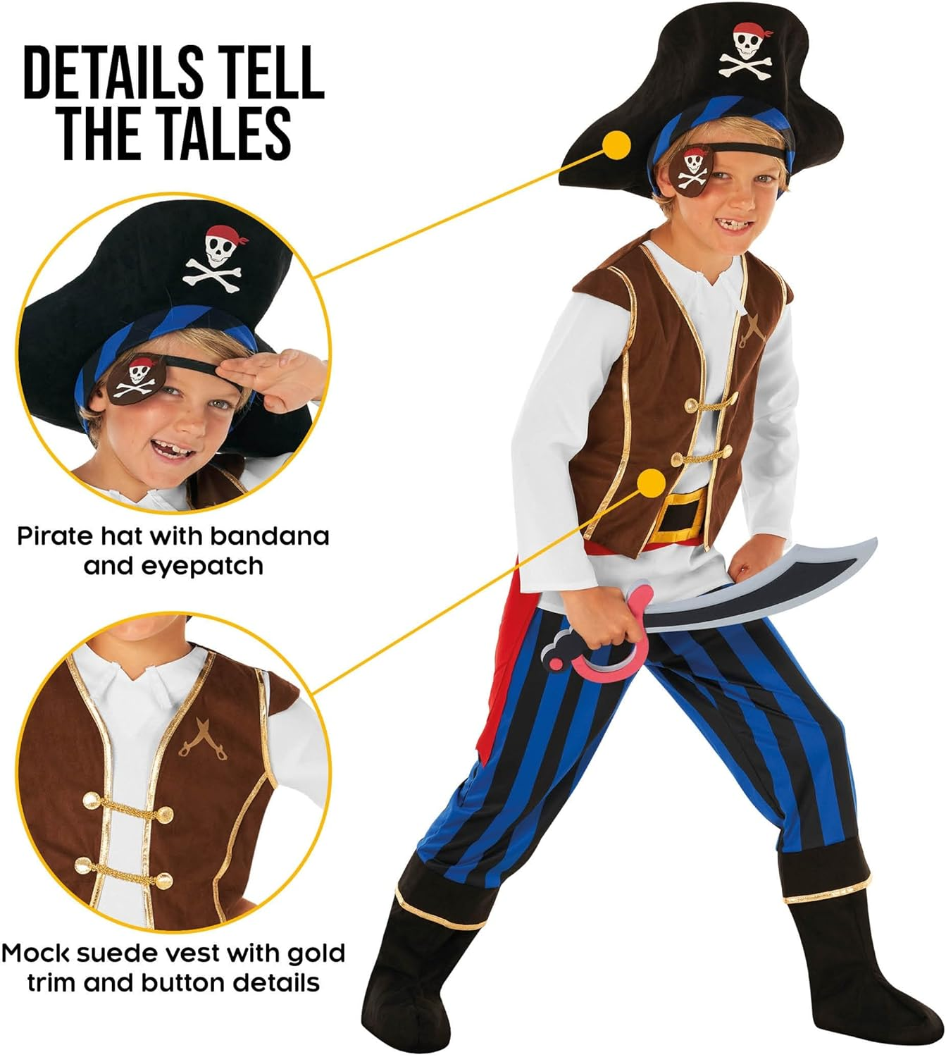 Morph Pirate Costume Kids Pirate Costume Boys Pirate Costume Boys 10-12 Boys Pirate Costume Size 7-8, 4-6 for Kids image number 5