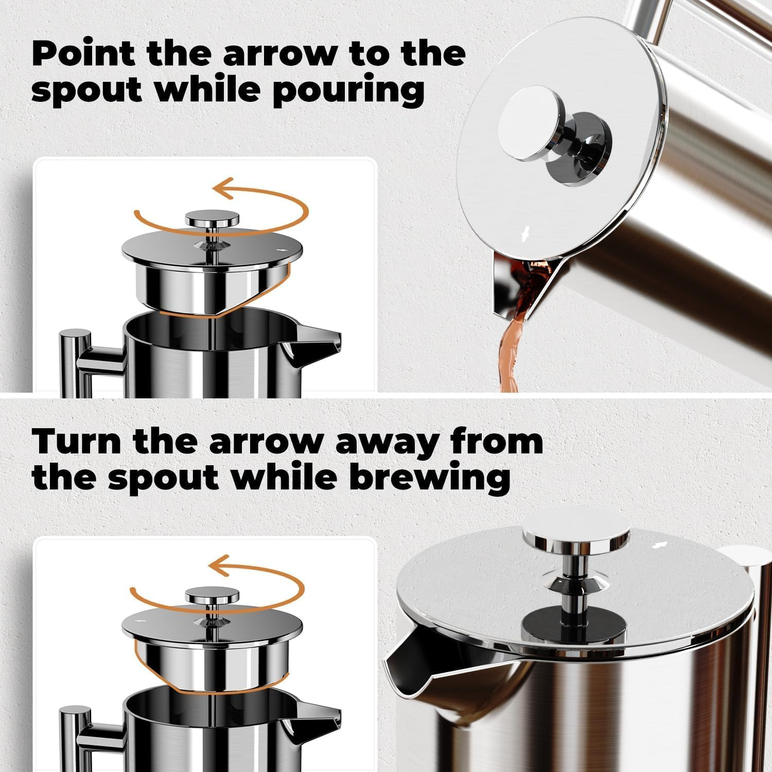 French Press Coffee Maker 8 Cup (1000Ml) &ndash; Premium Stainless Steel Cafetiere with Triple Filter System, Double-Wall Insulation & Cool-Touch Handle &ndash; Easy to Clean, Large Capacity image number 4