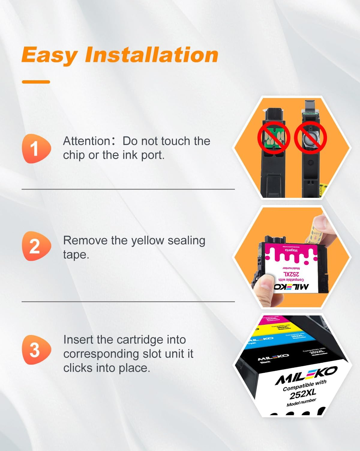 MILEKO Remanufactured Ink Cartridge Replacement for Epson 252 252XL T252XL (Black, Magenta, Yellow and Cyan, 4-Pack) to Work for Epson Workforce WF-3640 WF-7720 WF-3620 WF-7710 WF-7620 WF-7610 Printer image number 3