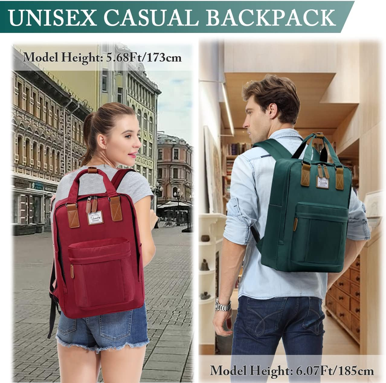 Backpack for Men Women, VASCHY Lightweight Travel Back Pack Fits 15.6Inch Laptop Water Resistant School Bag Casual Daypack for Teen Work/College Black image number 4