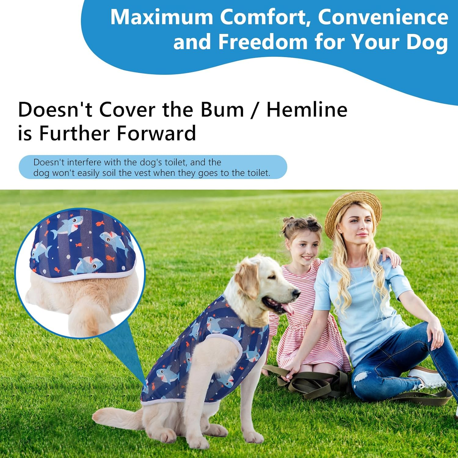 Dog T-Shirt, Cool Vest for Dogs, Lightweight Summer Shirt for Large Dogs, Ultra Thin Stretchy Dog Shirt, UV Protection, Breathable Shirts for Medium and Large Dogs, 3D Shark Print, Beachwear image number 1