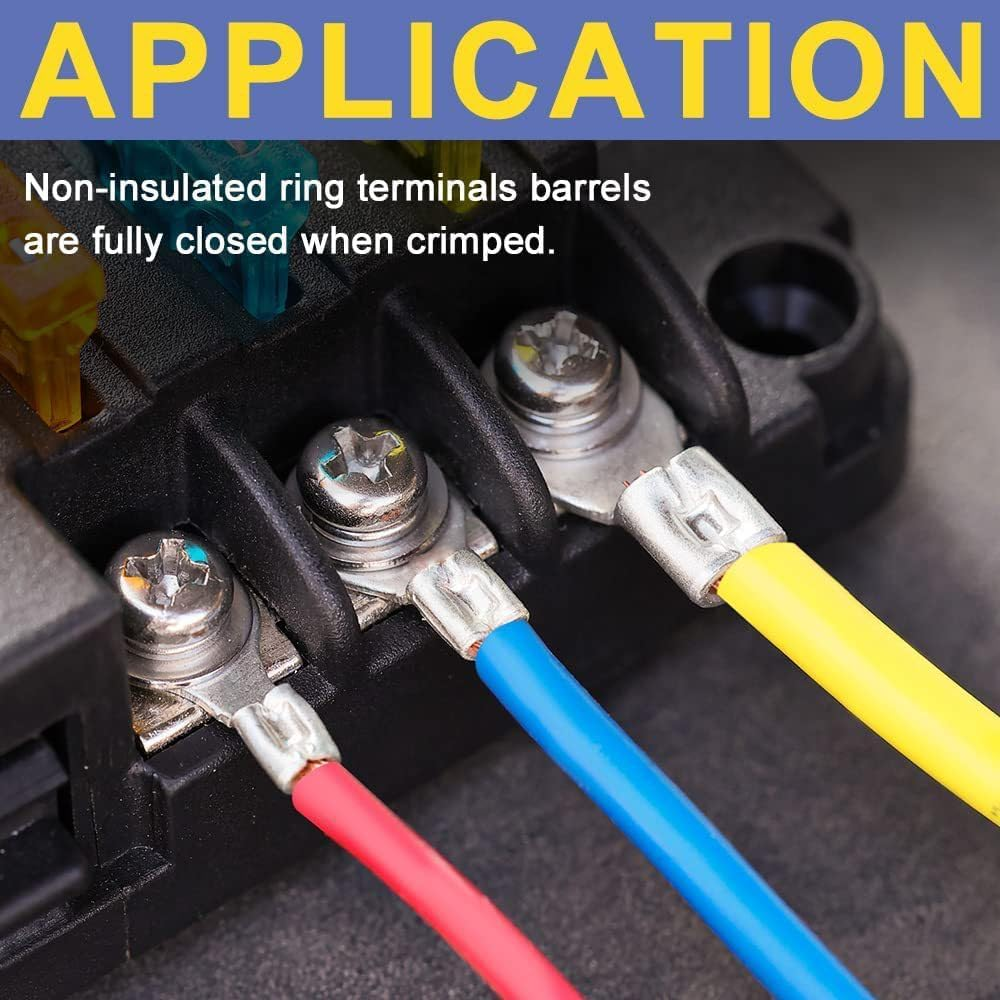 330PCS Uninsulated Wire Connector Kit,Tinned Red Copper Brazing Seam Fork Ring Terminal,Awg 22-10 Wire Crimp Connector,Insulated Copper Connector,Tinned Uninsulated Copper Ring Fork Terminal image number 2