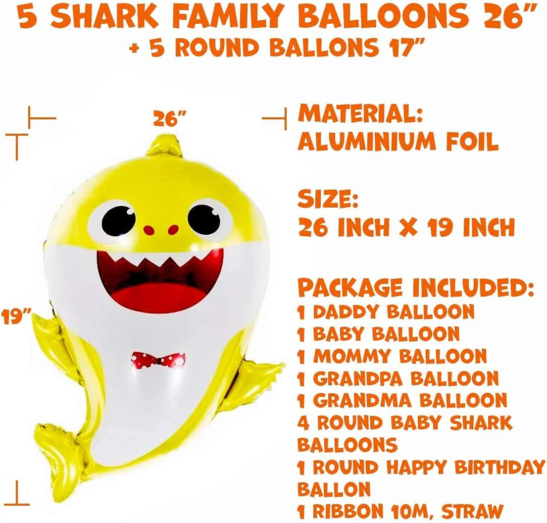 Baby Shark Helium Balloons Family Foil Balloons Set for Sea World Shark Themed Birthday 1St Birthday Decorations Boy Girl Kids Birthday Party Baby Shower Party Supplies (10 Pcs) image number 3