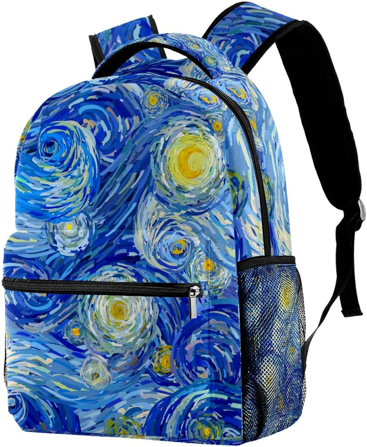 Night Sky with Swirly Clouds Stars and Glowing Moon Backpack Students Shoulder Bags Travel Bag College School Tote Backpacks image number 5