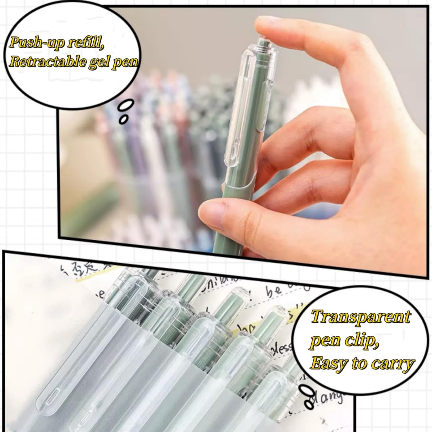 MAIHUO 5Pcs Green Gel Pens,Quick Drying Press Gel Pen,0.5Mm Black Ink Pens,Aesthetic Gradient Color Barrel,Green Stationary,Cute School Supplies - Colours image number 7