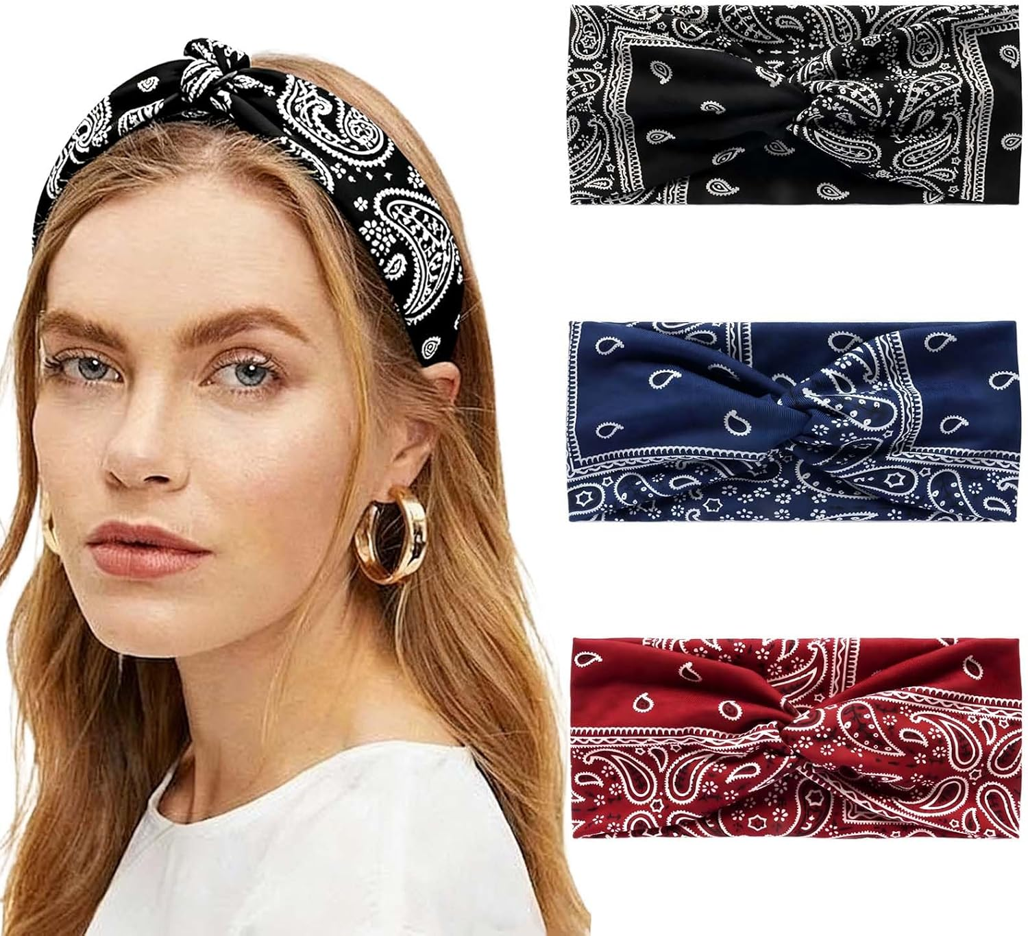 Xanthelle Women'S Headband, 3 Pack Boho Bandana Headband, Summer Headscarf Women'S Hairbands, Non-Slip, Elastic & Soft for Sports, Yoga, Workout & Daily Use image number 2