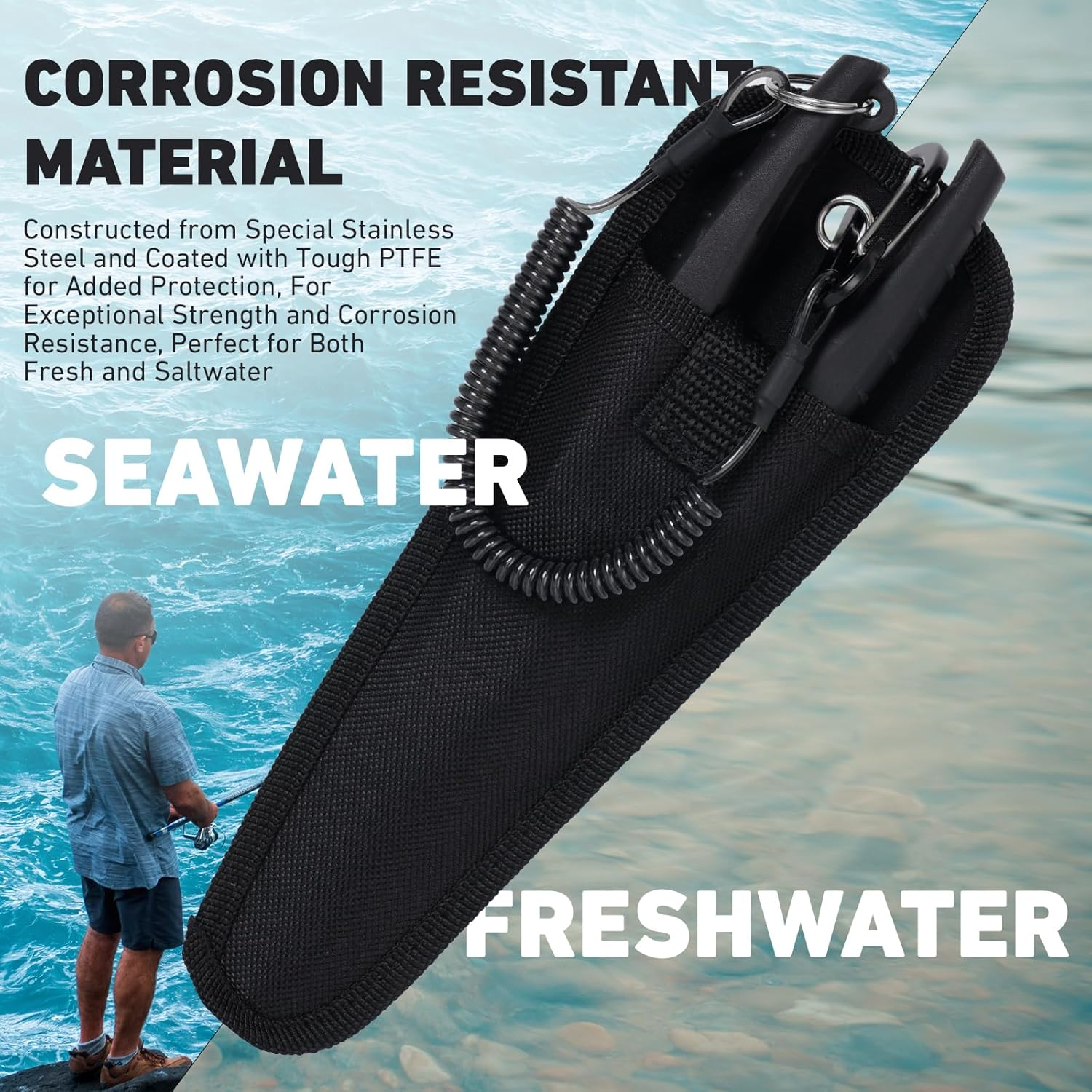 Golden J Teflon Fishing Pliers, Multi-Function Hook Remover-Long Nose Pliers, Pe/Braided Line Cutter, Saltwater Resistant Fishing Gear, for Deep-Sea, Ice & Surf Fishing - Ideal for Anglers