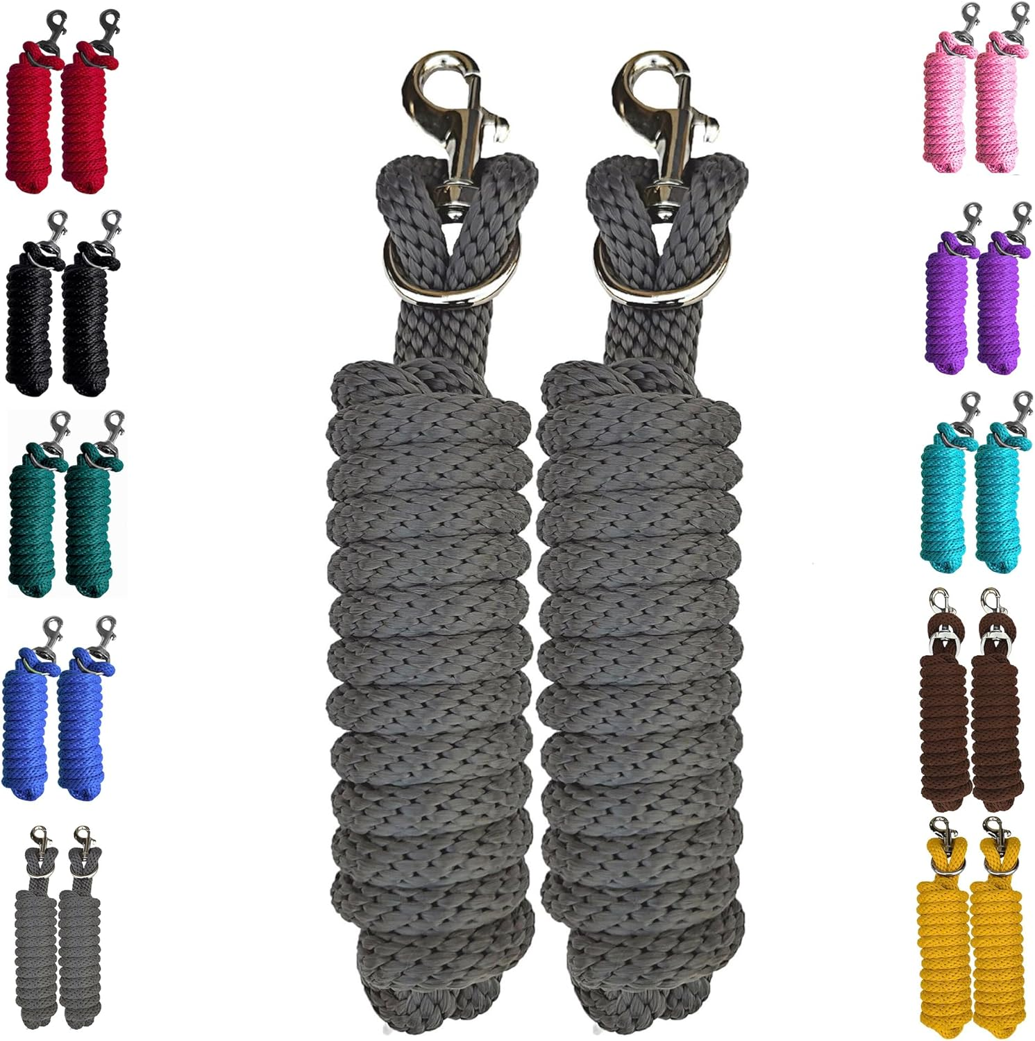 Majestic Ally Pack of 2 Solid Poly Lead Rope for Horses & Livestock &ndash; 10 Foot Long and 5/8 Inch Thick - Replaceable Heavy-Duty Bolt Snap &ndash; Handmade &ndash; Soft, Broken in Feel (Turquoise)