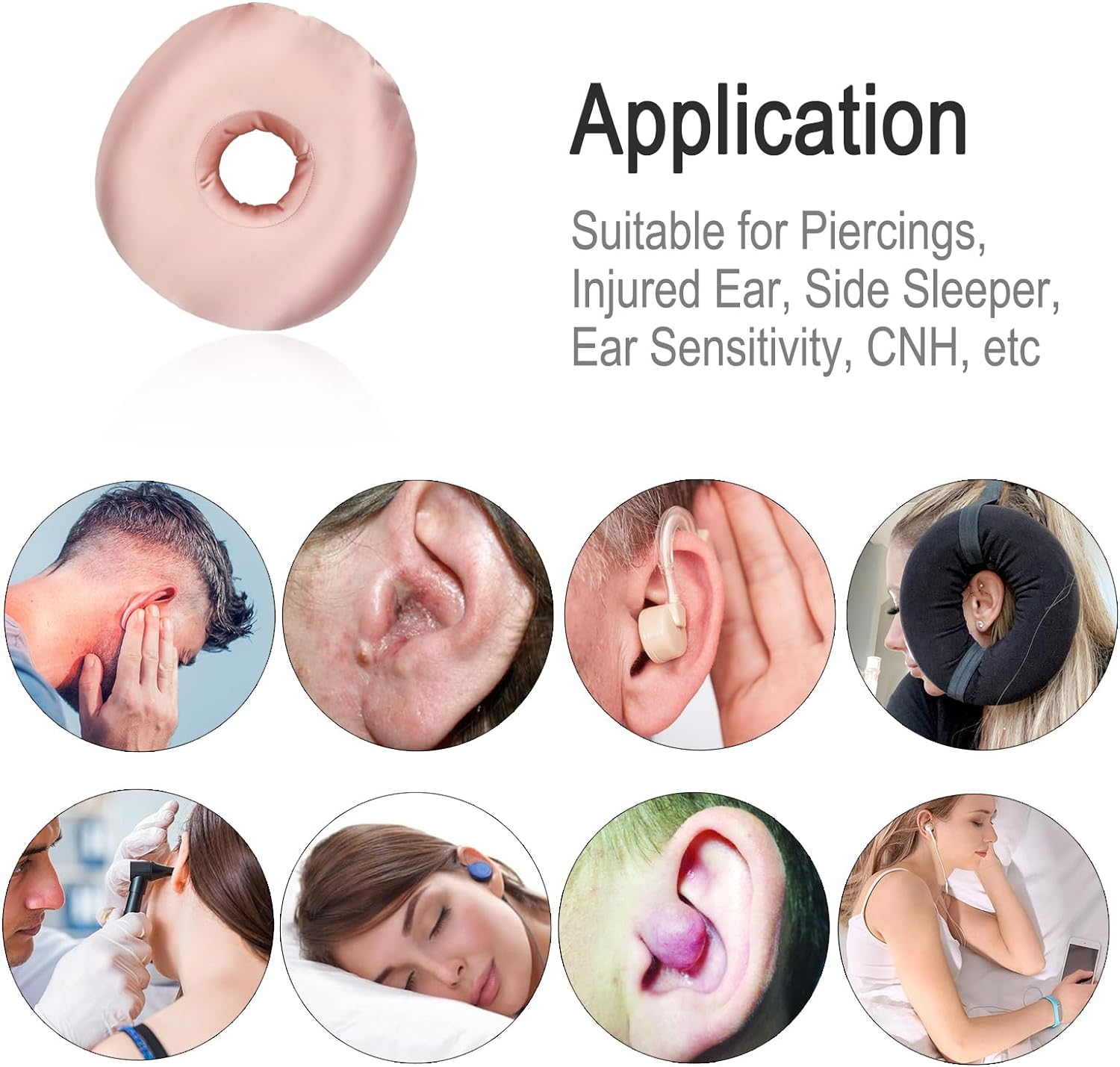 Hapipoppy Silky Ear Piercing Pillows with Hole for Side Sleepers Donut Pillow Ear Pain Relief CNH Pressure Sore Ear Guard Satin Coral image number 4