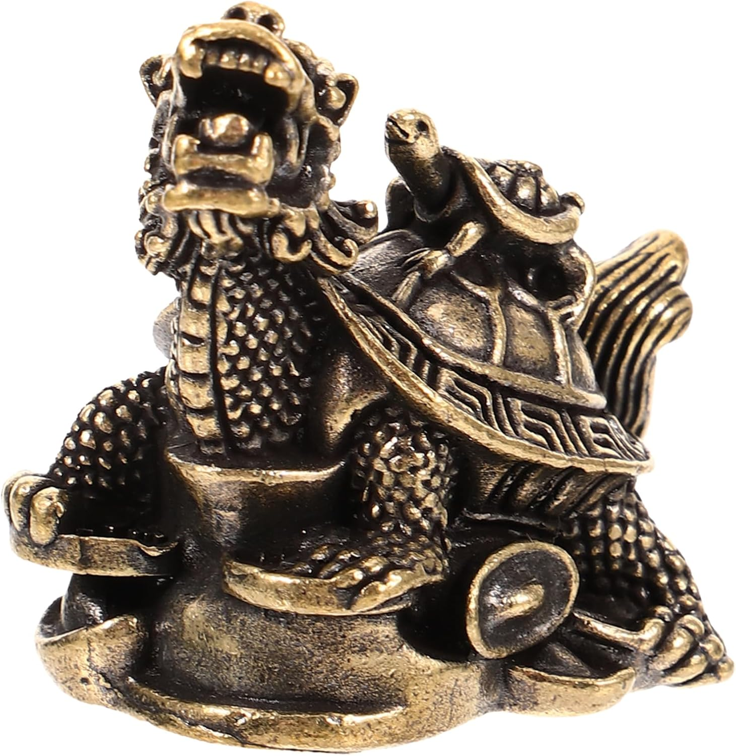 MUSISALY Copper Dragon Turtle Figurine Retro Design Desktop Decor for Home Office Metal Craft Ornament with Fine Workmanship Unique Feng Shui Decoration