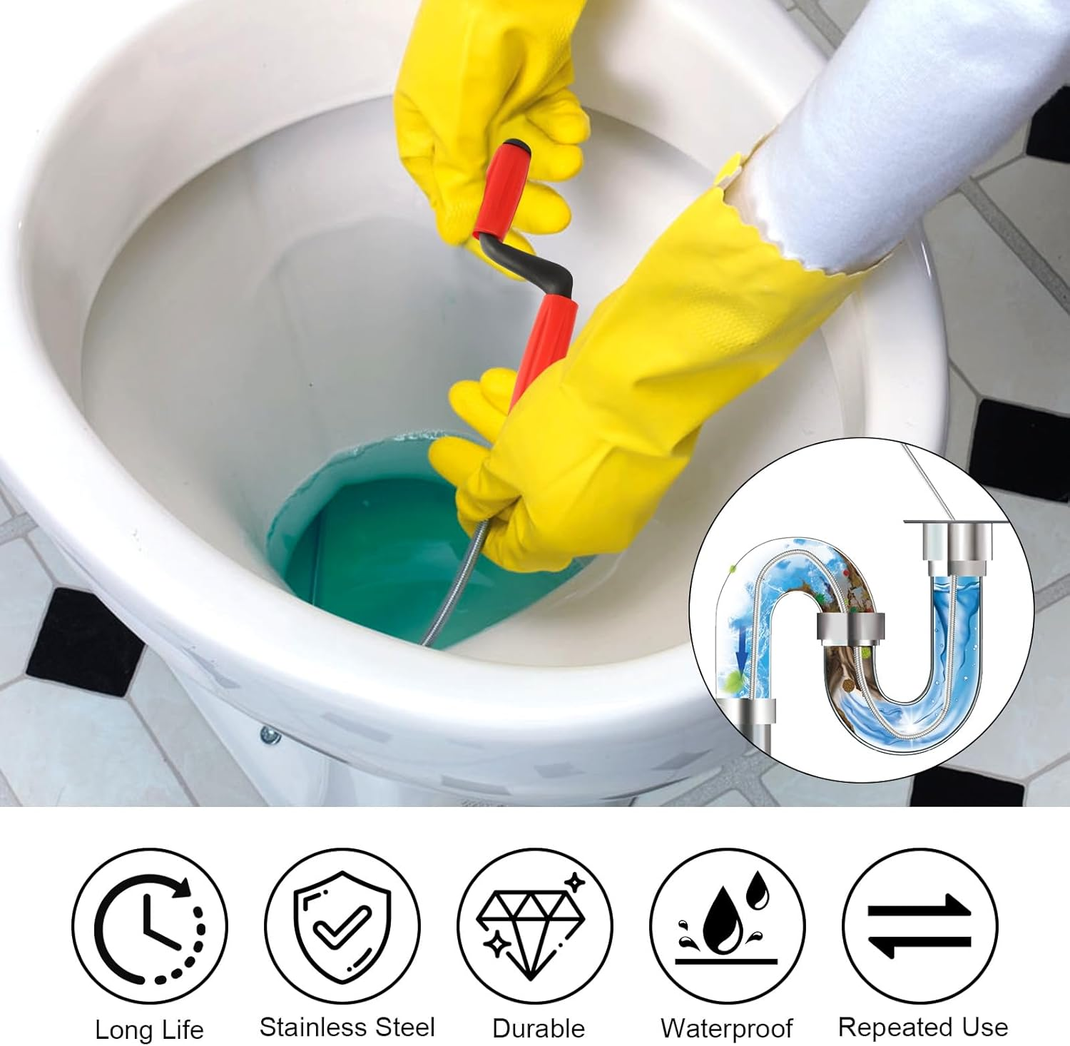 Pipe Cleaning Spiral Drain Cleaner 5 M X 6 Mm Spiral Drain Pipe Cleaning with 2 M Drain Pipe Foreign Body Clamp Universal Spiral Drain Spiral Pipe Cleaner Spiral for Stubborn Blockages image number 4