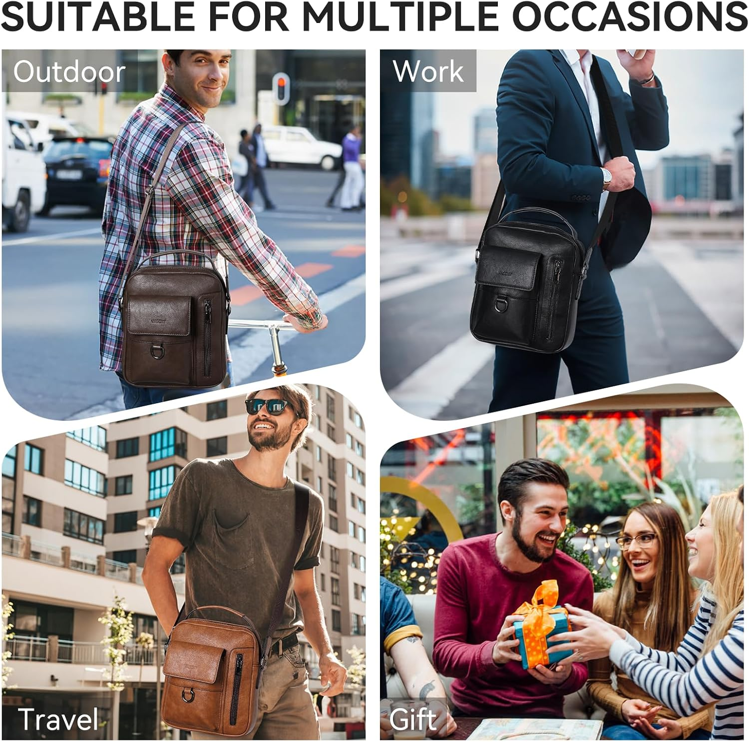 VASCHY Messenger Bag for Men, Vintage Small Vegan Leather Crossbody Handbag Shoulder Sling Side Bag for Casual, Work - Coffee image number 3