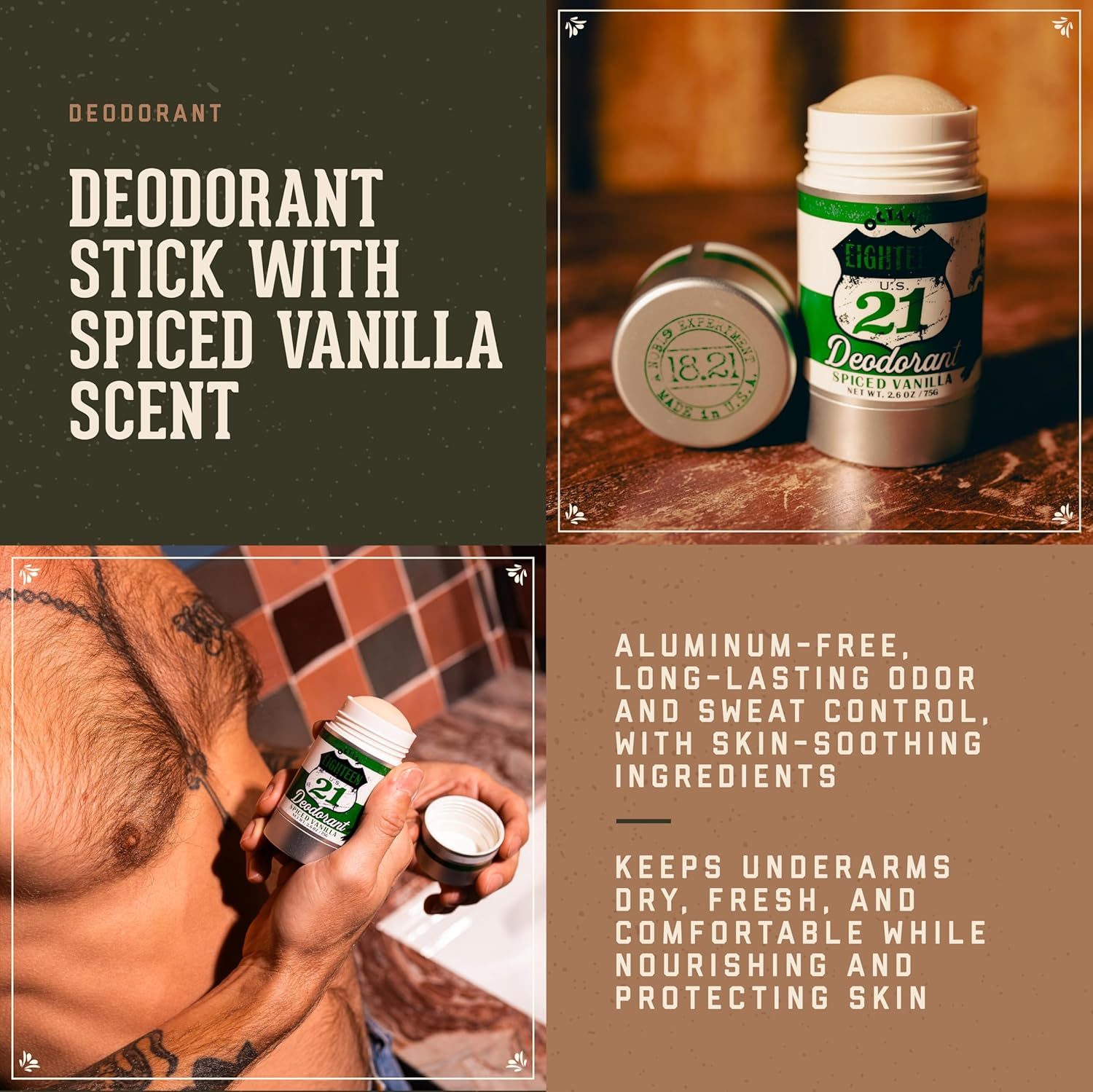 18.21 Man Made Deodorant Stick - Spiced Vanilla by 18.21 Man Made for Men - 2.6 Oz Deodorant Stick, 1 Ml image number 5