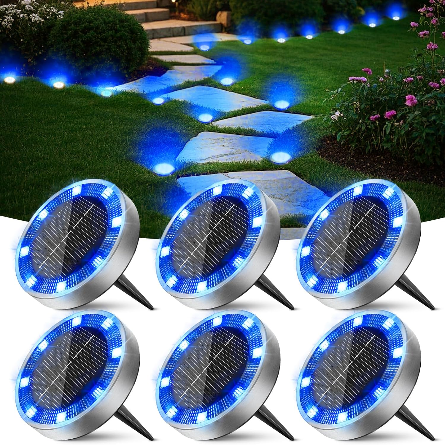 Peasur Pack of 24 Solar Floor Lights Outdoor, 8 LED Solar Lights for Outdoor Garden Weatherproof Solar Lights Garden Lighting for Ground Path Lawn Walkway Warm White