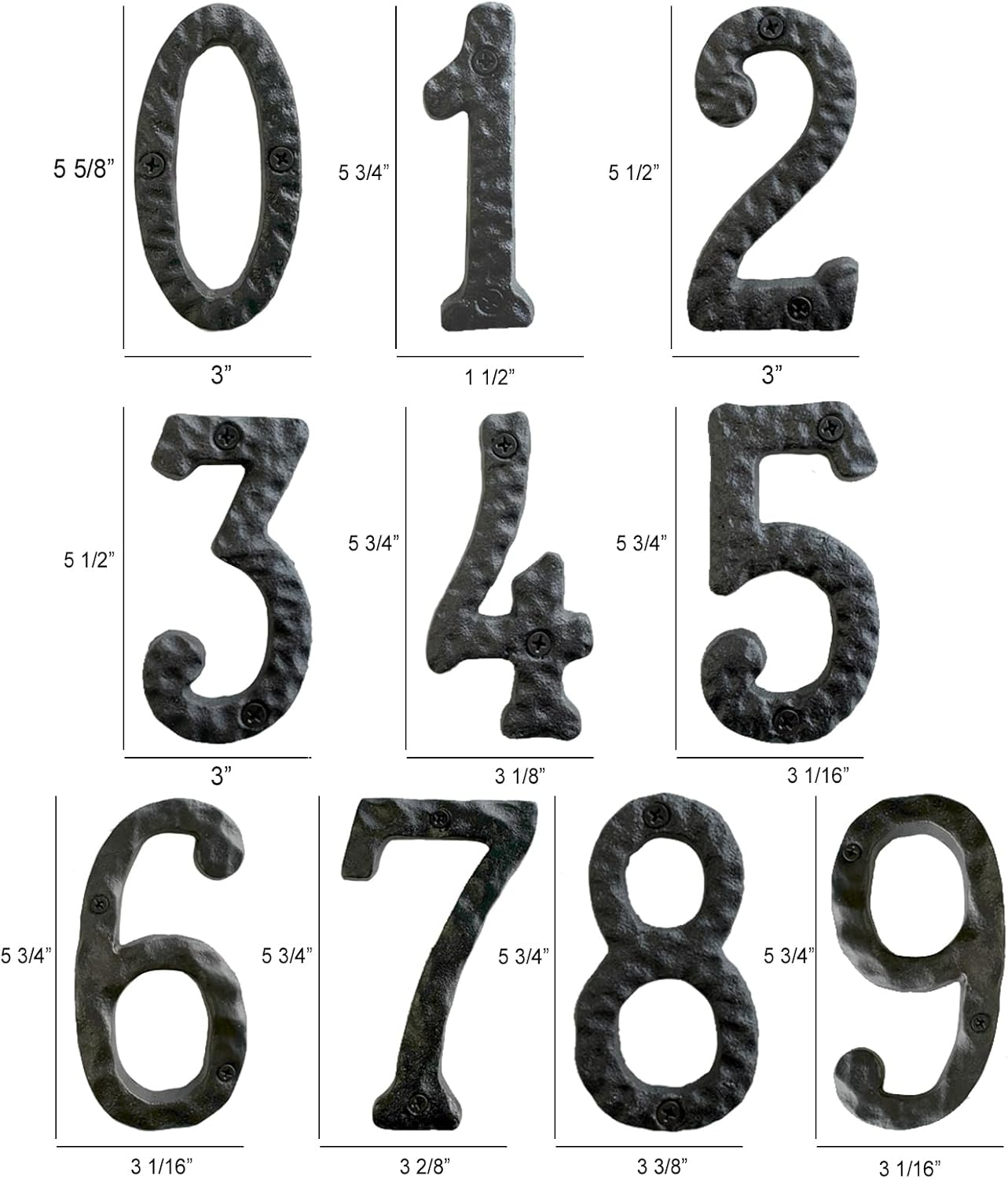 NACH House Numbers, 5.5 Inch Black Address Number 9 for outside - Rustic with Mounting Hardware image number 2