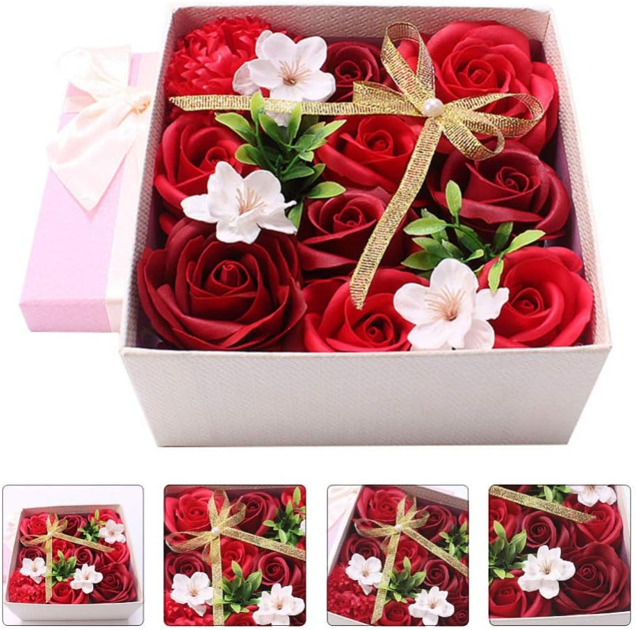 1 Pc Box Soap Flower Gift Box Enchanted Rose Soap Rose Floral Scented Rose Decor for Home Bath Petals Rose Soap Flower Nativity Decor Essential Soap Box Synthetic Material image number 4