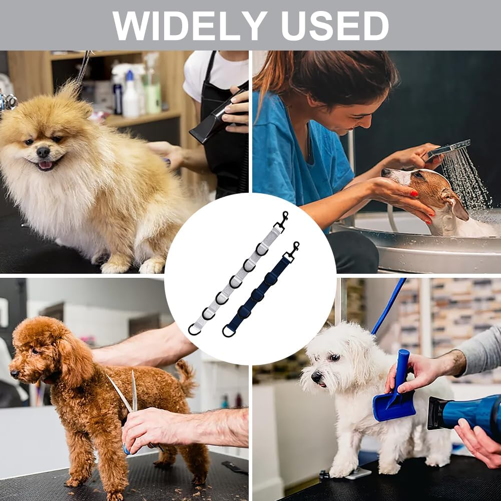 2Pcs Dog Grooming Extension Strap with 4 D-Ring and 6 D-Ring Grooming Loops Adjustable Extender Straps Quick Release Pet Dog Leashes for Grooming(Color:Black Silver) image number 1