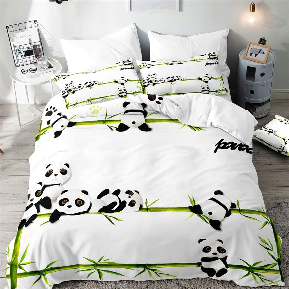 3D Duvet Cover Set for Single Double King Bed, Morbuy Cartoon Animal Printed Bedding Sets Boy Girl Bedroom Microfiber Duvet Set Quilt Case with Pillowcases (Bamboo Panda,180X220Cm)