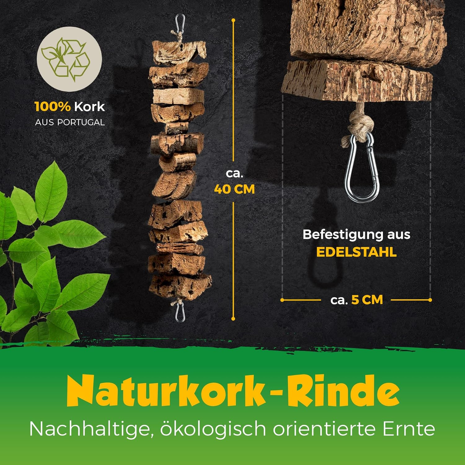 Bird Swing for Nibbling Made of Cork Bark 40 Cm Toy for Birds Natural Material Cork image number 1