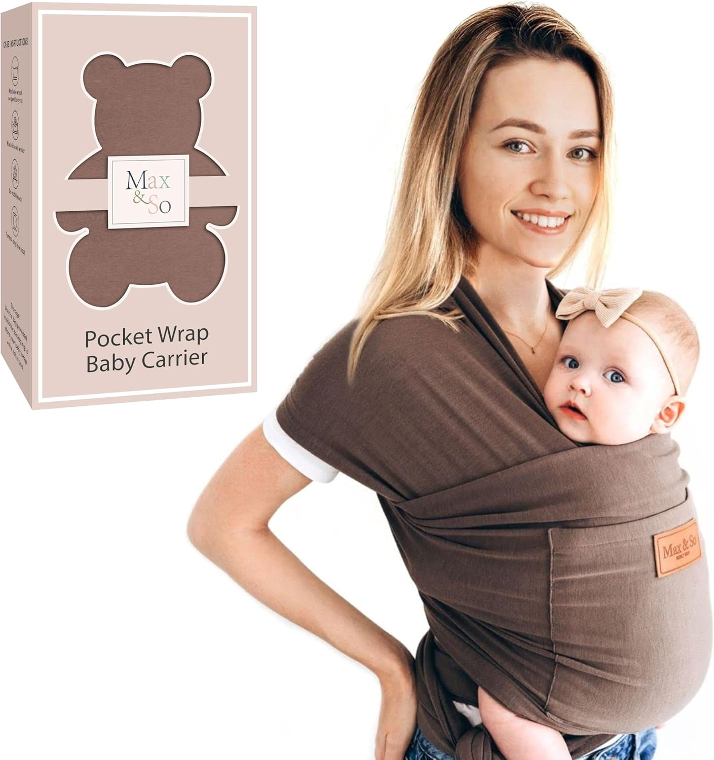 Baby Wrap Carrier - Premium Cotton Baby Carrier Wrap for Newborn to Toddler- Infant Carrier for Babies 8-35 Lb - Baby Holder One Size Fits All with Front Pocket by Max&So image number 4