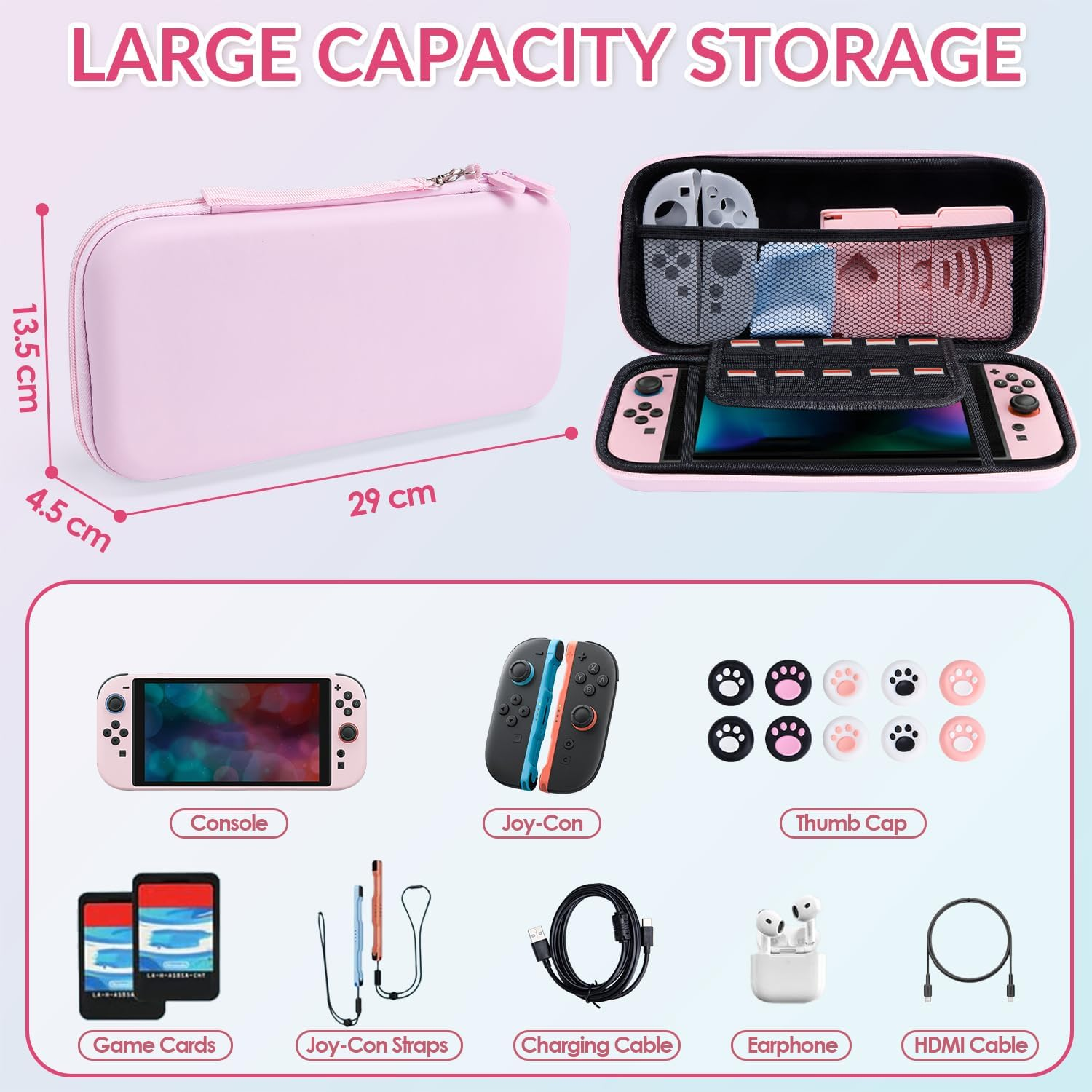 WOTOW Switch 2 Accessories Bundle Kit for Nintendo, Protective Carrying Case with Screen Protectors, Wrist Strap & Console Protective Shells (Pink) image number 4