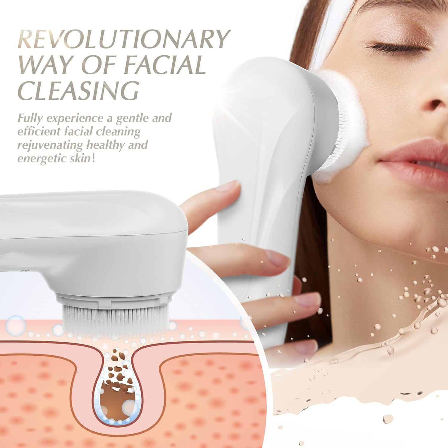 BONNIEFACE Sonic Facial Cleansing Brush for Deep and through Facial Cleansing, Waterproof Face Scrubber and Ultimate Blackhead Remover for Daily Skin Care, Rechargeable and Gentle Face Exfoliator image number 5