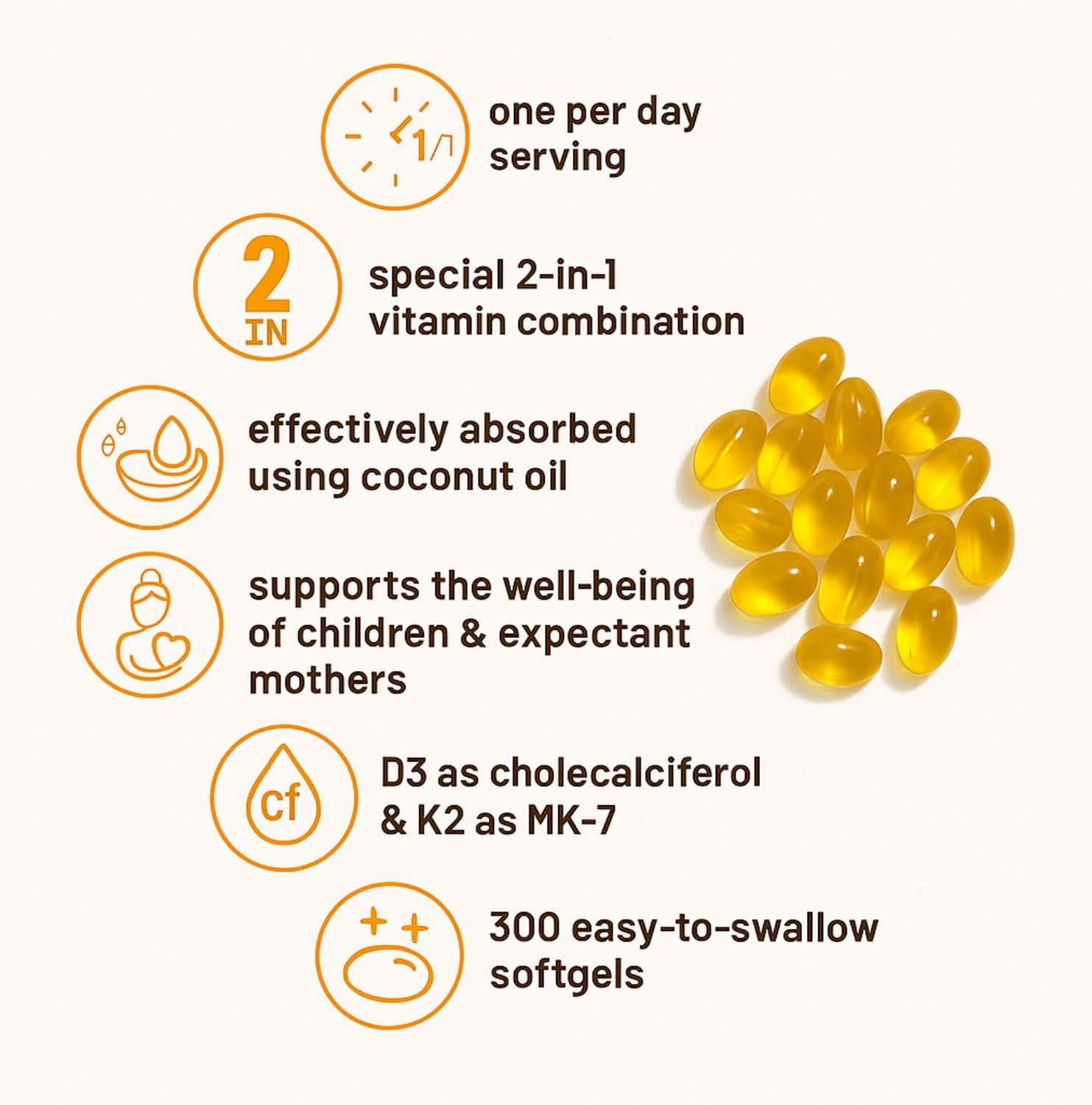 300 Vitamin D3 + K2 Supplement | 5000 IU D3 + 100 Mcg K2 | 1 Capsule per Day | High Strength 2-In-1 Formula | Enhanced Absorption with Coconut Oil | Non-Gmo by Glowbelly