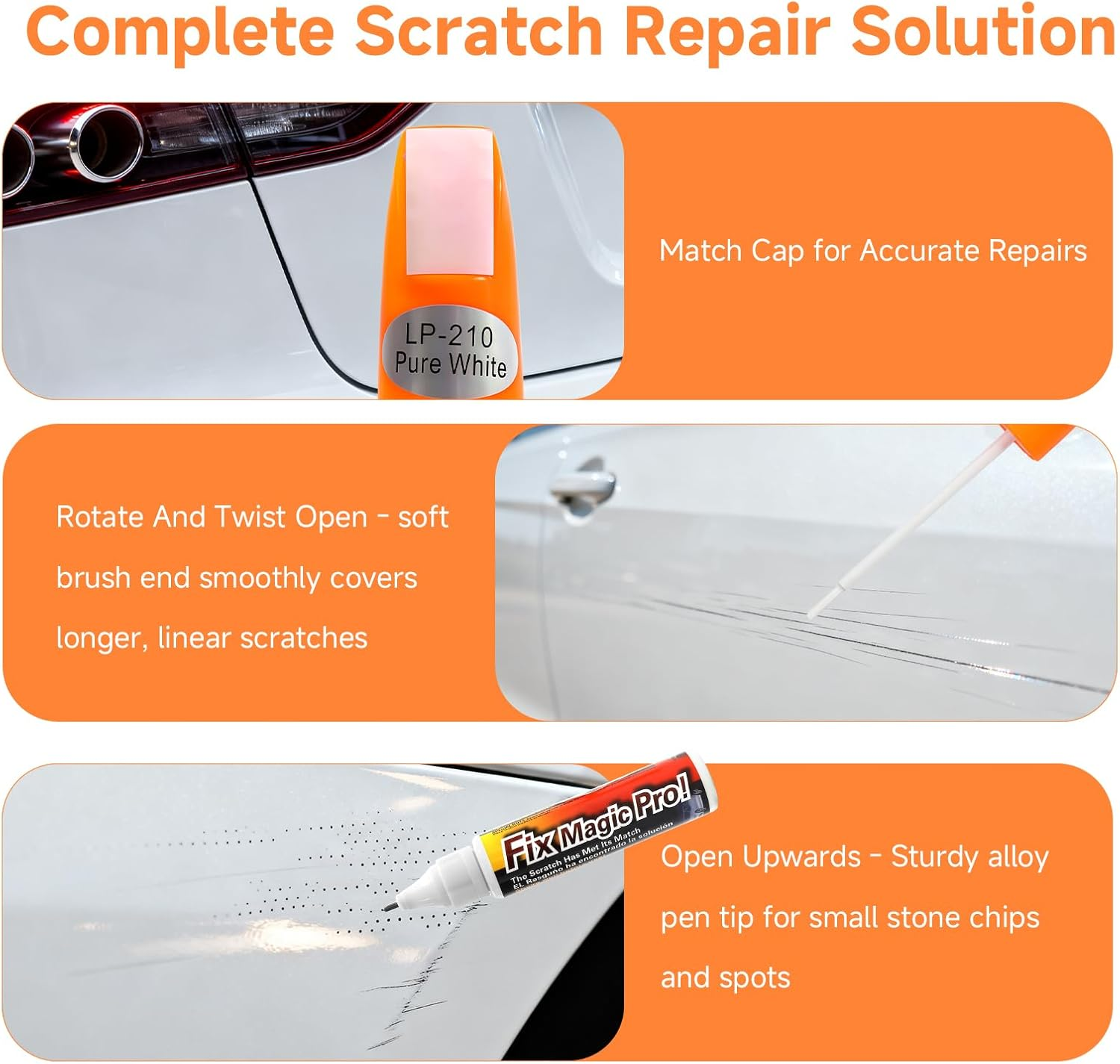 White Car Touch up Paint Pen, 12Ml 2-In-1 Scratch Repair Pen with Alloy Tip & Brush and Colour Match Cap, Quick Fix for Minor Scratches on Vehicle Paintwork Car Scratch Remover Pen image number 4