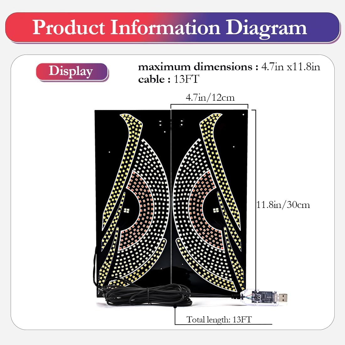 Devil Eyes Light for Cars,Led Eyes for Car,4.7In X 11.8In,Windshield Eyes Animated Led,Dynamic Personalized Big Eye Lights for Car Windshield - Red Yellow Blue image number 6