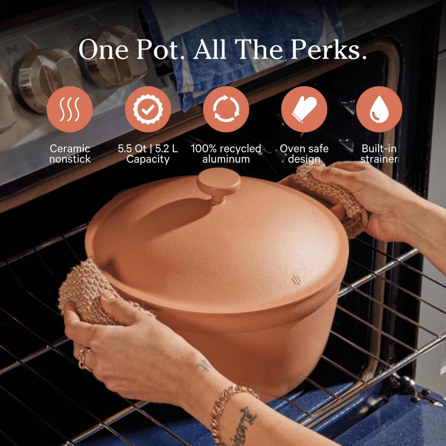 Our Place Perfect Pot - 5.5 Qt. Nonstick Ceramic Sauce Pan with Lid | Versatile Cookware for Stovetop and Oven | Steam, Bake, Braise, Roast | PTFE and Pfoa-Free | Toxin-Free, Easy to Clean | Spice image number 6