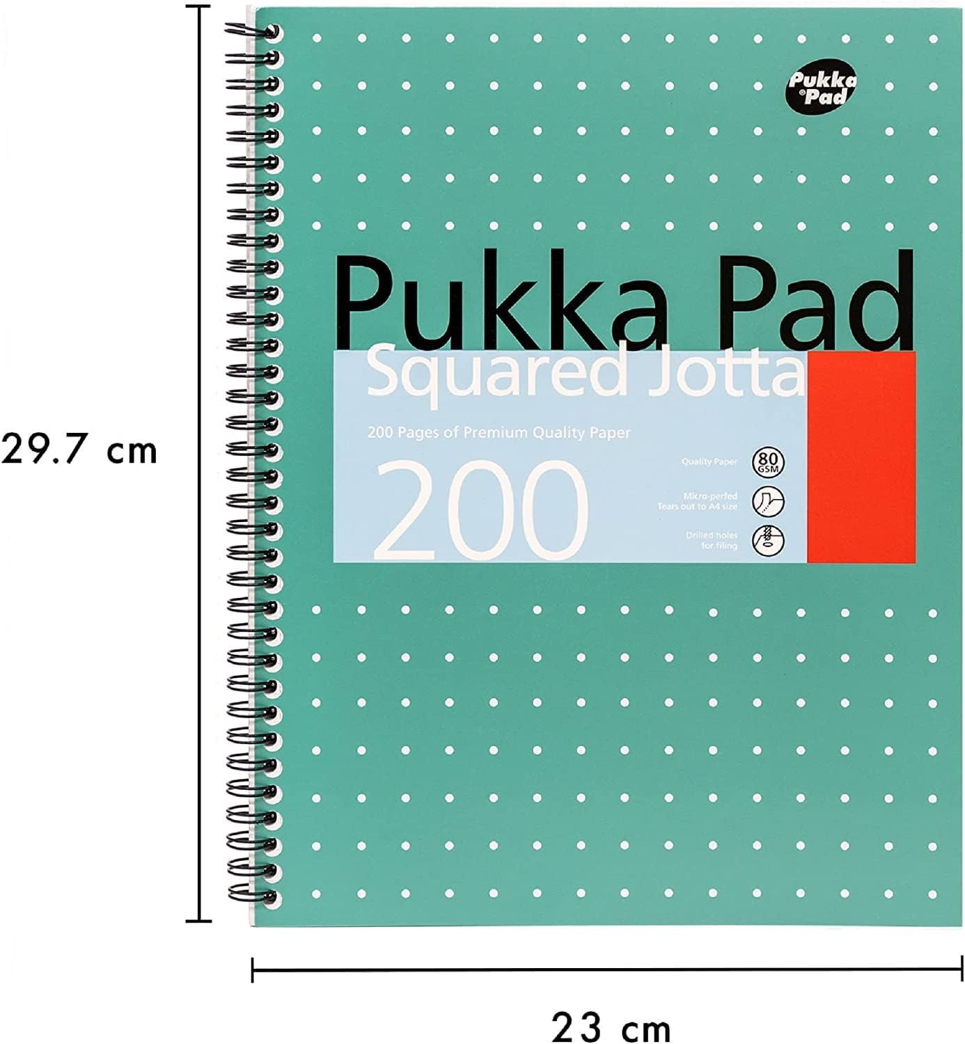 Pukka Pad, A4 Squared Metallic Jotta Book 3 Pack &ndash; 29.7 X 23Cm &ndash; Wirebound Notebook with 80GSM Paper &ndash; Features 4-Hole Punch Margins and Perforated Edges - 200 Pages, Green image number 1