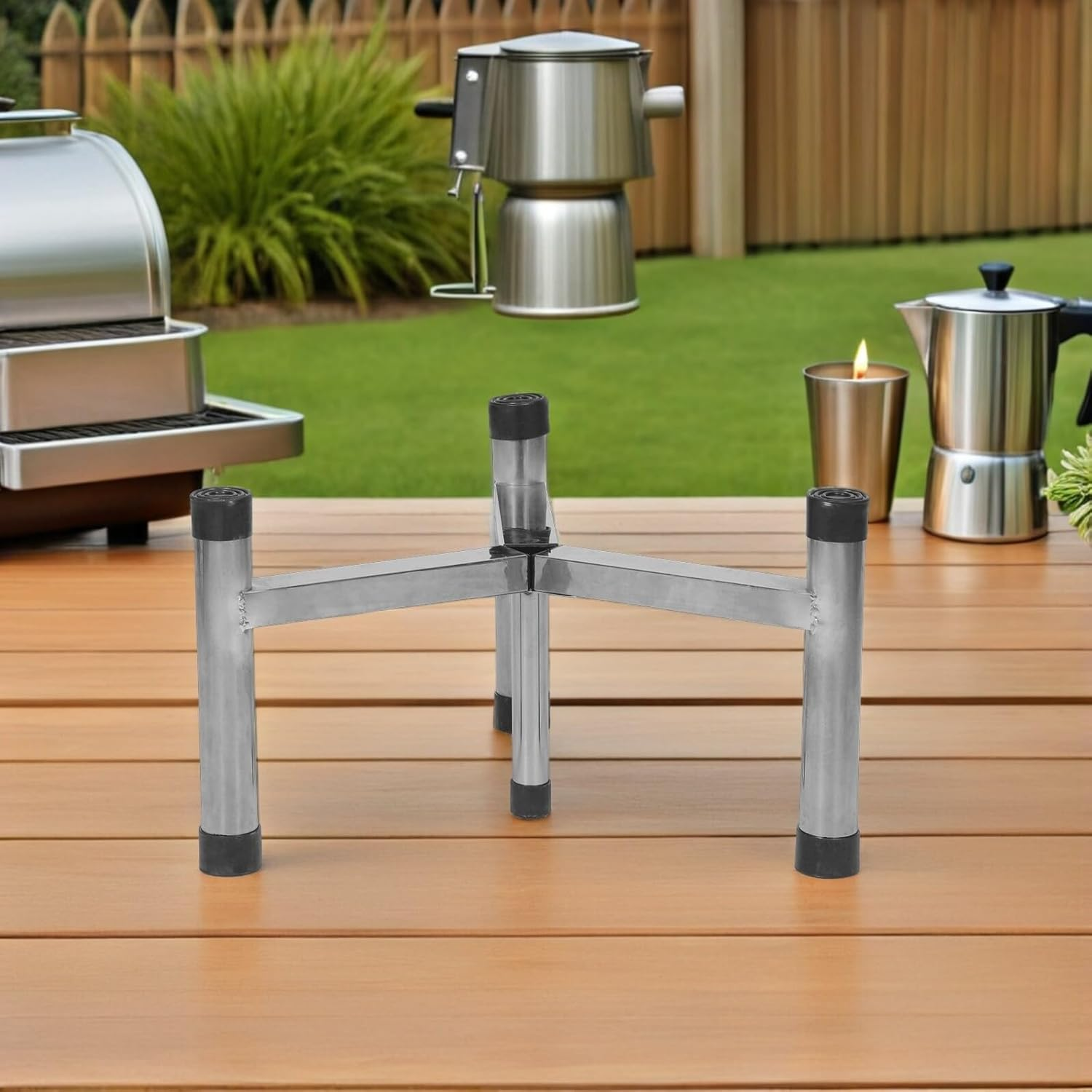 Totority Outdoor Fire Pit Support Stand Stainless Steel Stove Holder 25Cm Tripod Fire Stove Bracket Non-Skid Small for Camping Garden Cooking image number 3
