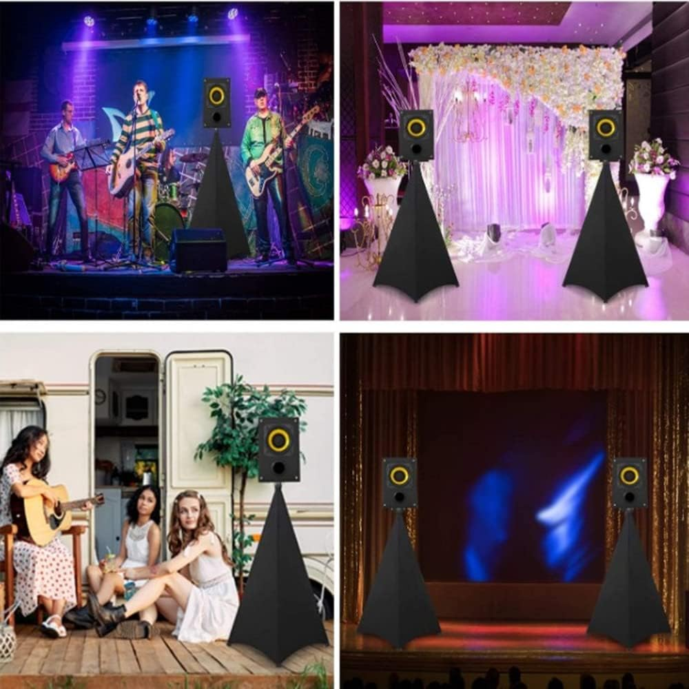 Lehom Speaker Stand Cover 2 Pack Tripod Stand Strech Fabric 360 Degree Coverage Triple Sided Dj Accessory for Weddings, Banquets, Parties, Events, Birthday (Black)